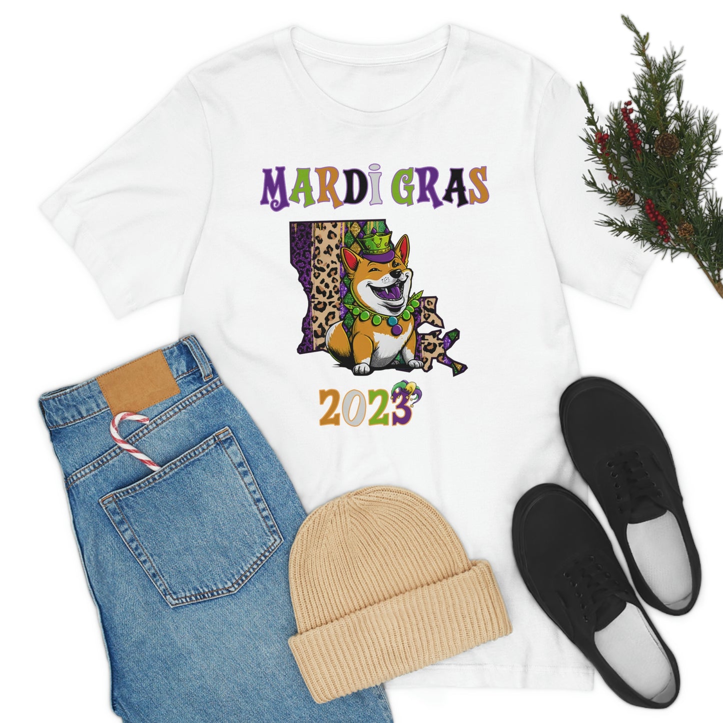 Mardi Gras 2023 Shiba Inu T-Shirt - Celebrate with your pup - Louisiana Theme - Soft Cotton - Dog Lover Gift