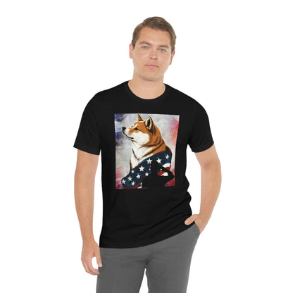 Patriotic Shiba Inu T-Shirt Support Our Troops | American Flag and Soldier Silhouette | Shiba Inu Tee with High-Quality Print