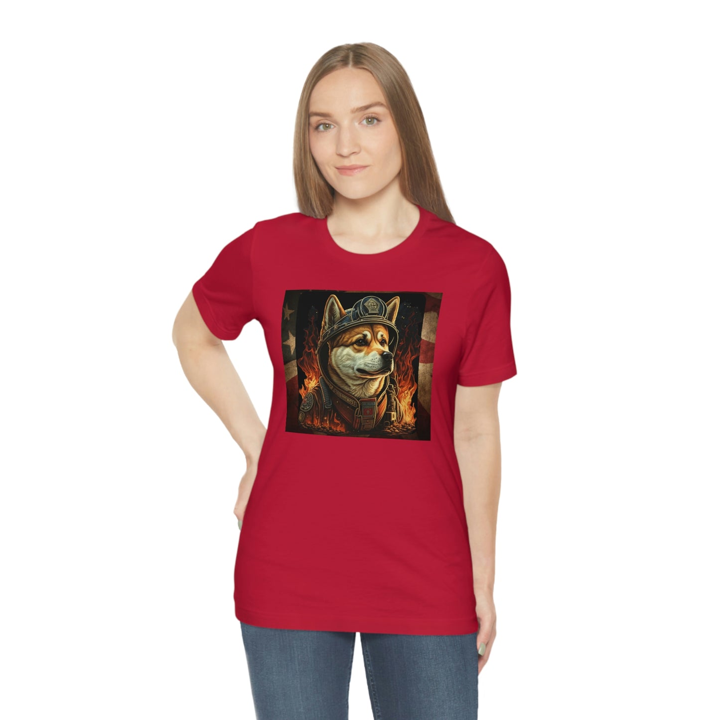 Firefighter Shiba Inu T-Shirt | Support First Responders | American Flag | Shiba Inu Tee | High-Quality Print | Gift for Him | Gift for Her