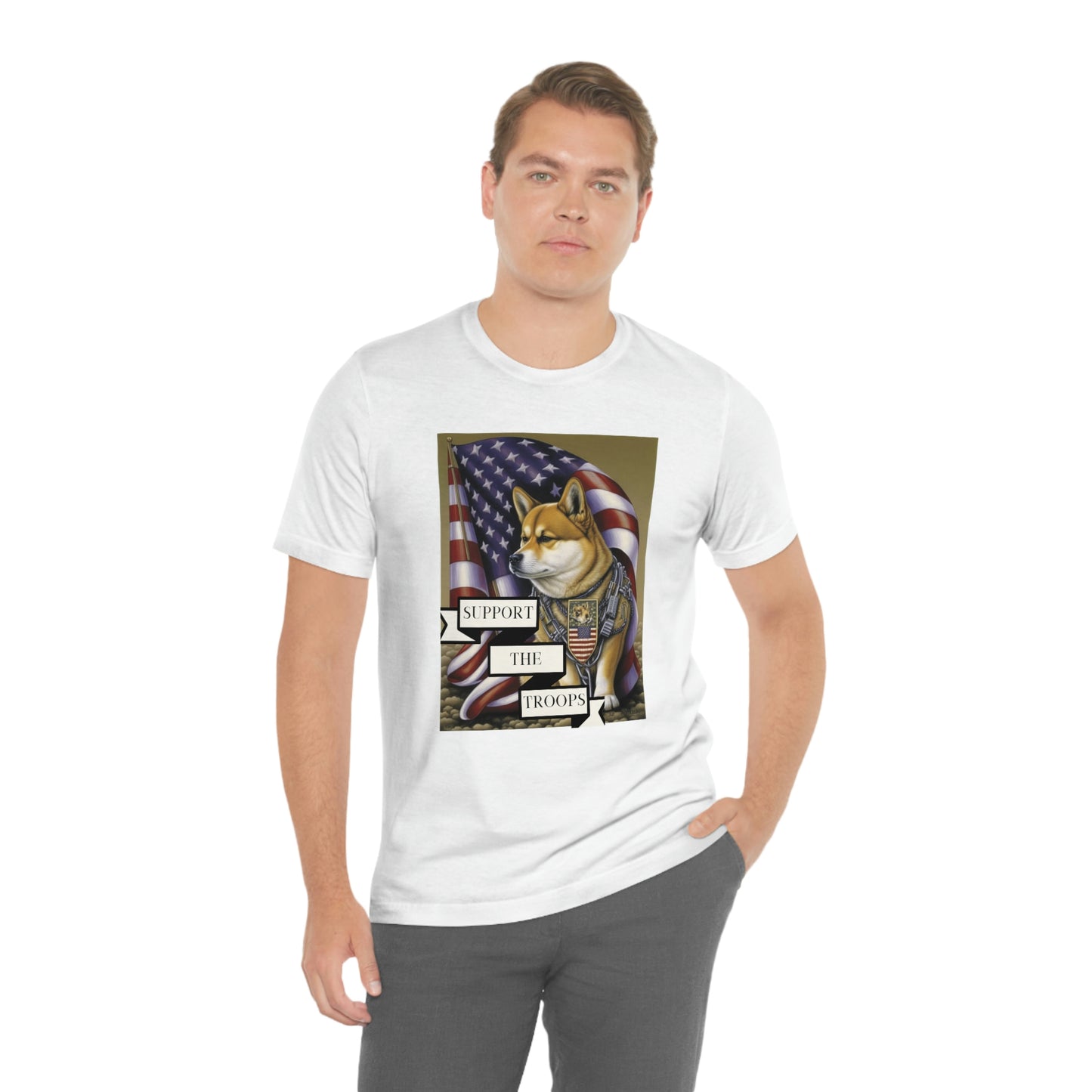 Patriotic Shiba Inu Soldier T-Shirt | American Flag and Support the Troops | Shiba Inu Tee with High-Quality Print