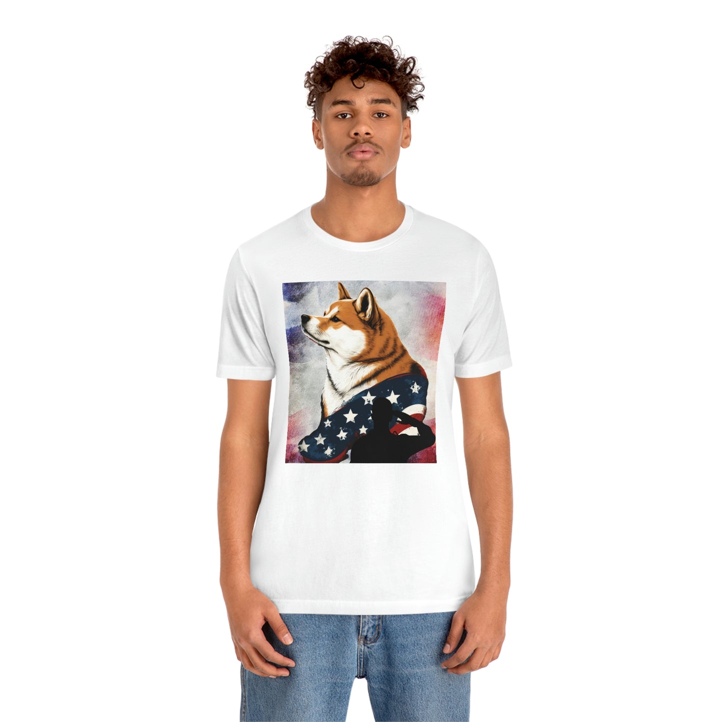 Patriotic Shiba Inu T-Shirt Support Our Troops | American Flag and Soldier Silhouette | Shiba Inu Tee with High-Quality Print