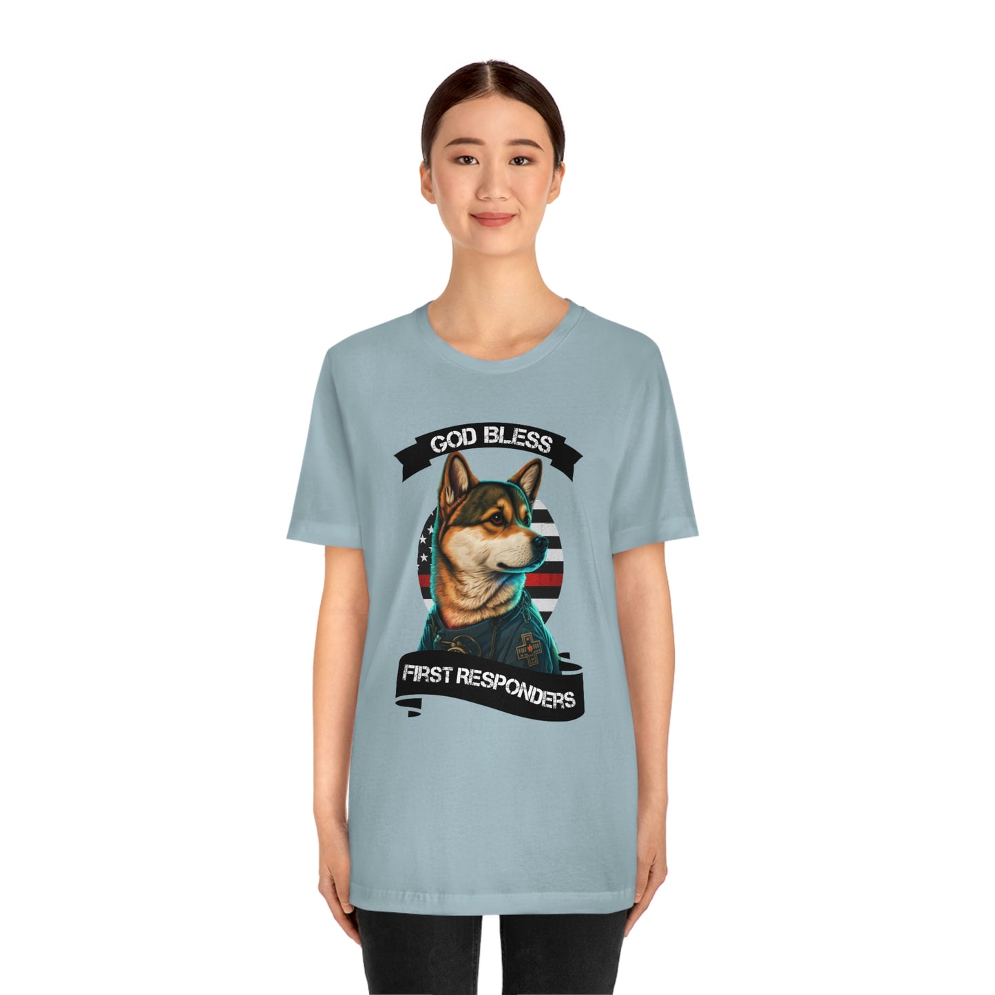 EMT Shiba Inu T-Shirt | Support First Responders | God Bless Banner | Shiba Inu Tee with High-Quality Print