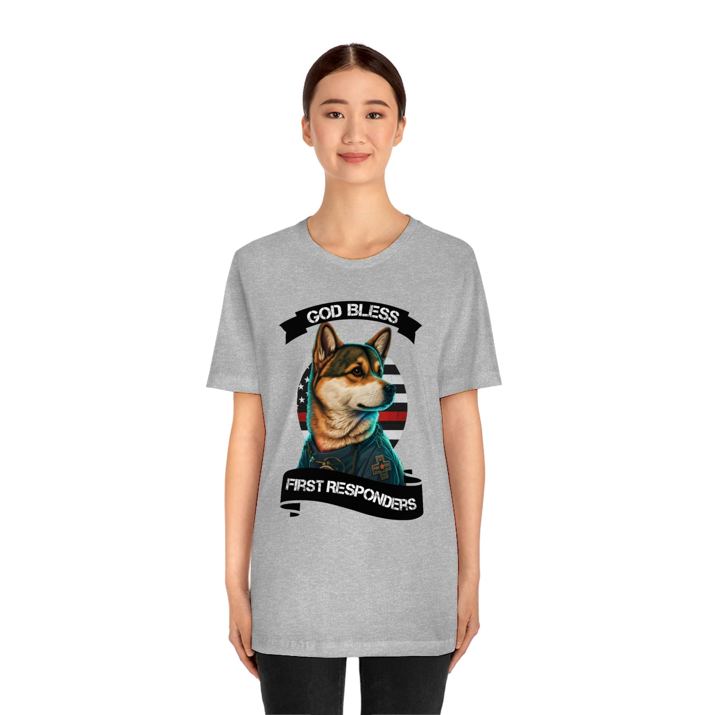 EMT Shiba Inu T-Shirt | Support First Responders | God Bless Banner | Shiba Inu Tee with High-Quality Print