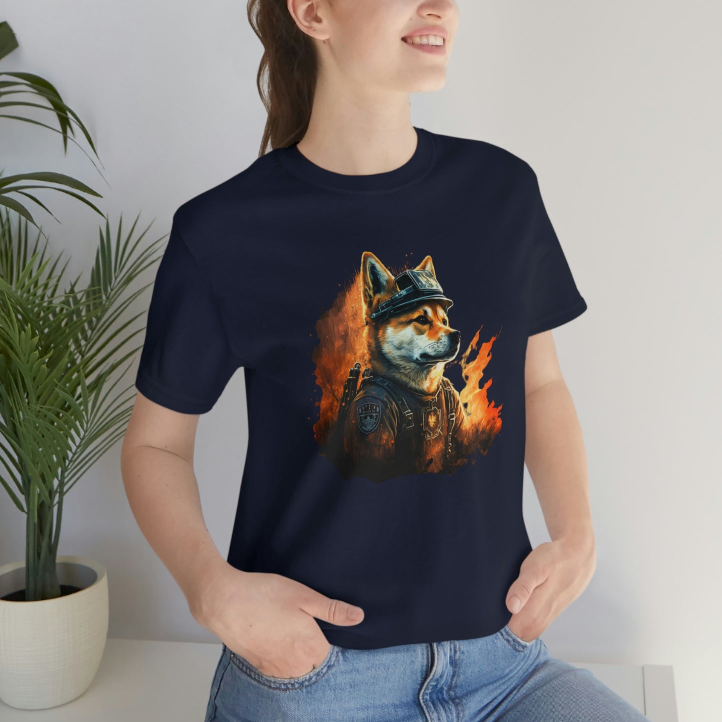 Brave Shiba Inu Firefighter T-Shirt - Flames Design | Shiba Inu Tee with High-Quality Print