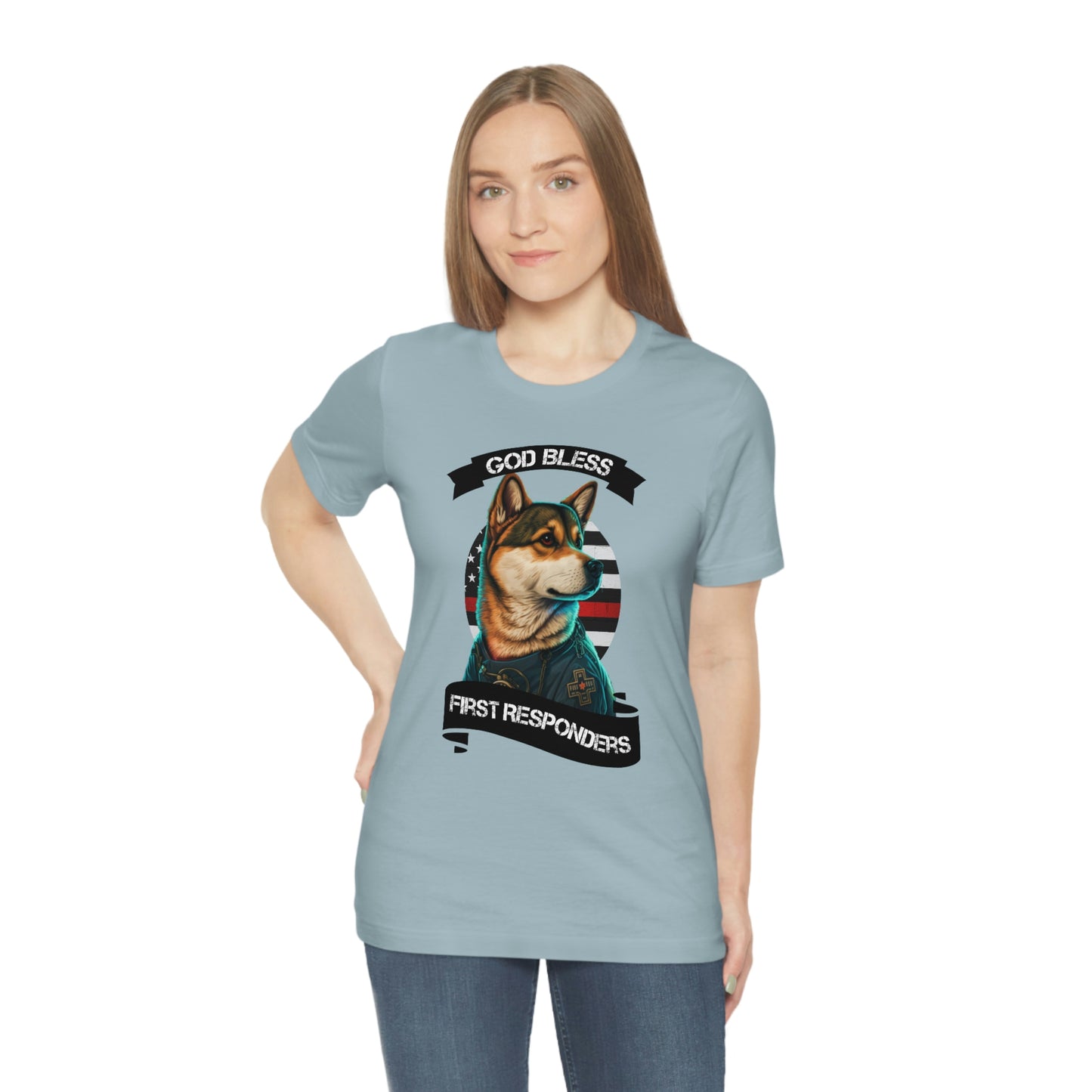 EMT Shiba Inu T-Shirt | Support First Responders | God Bless Banner | Shiba Inu Tee with High-Quality Print