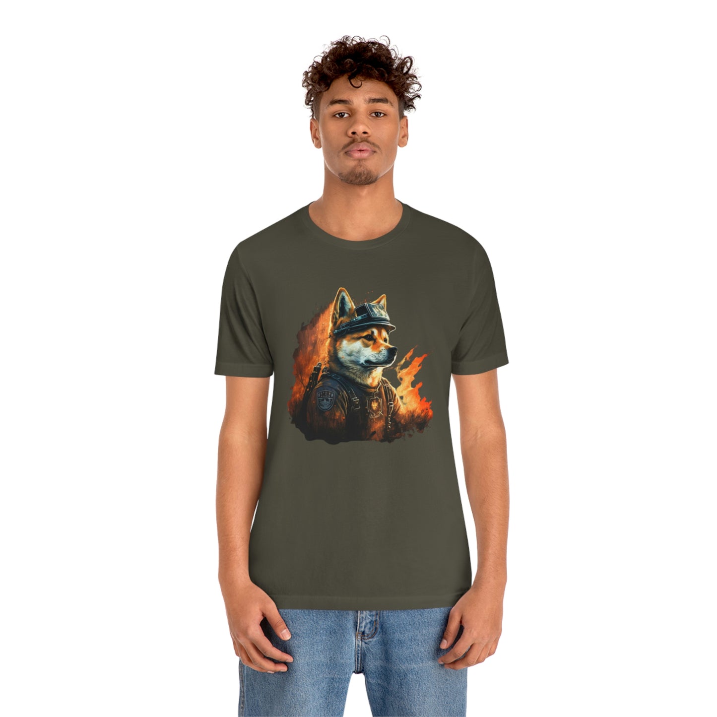 Brave Shiba Inu Firefighter T-Shirt - Flames Design | Shiba Inu Tee with High-Quality Print