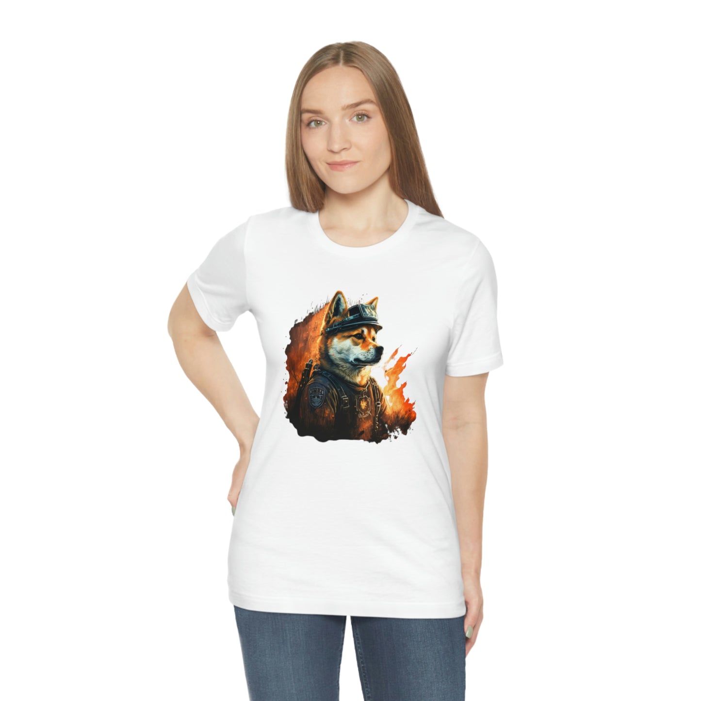 Brave Shiba Inu Firefighter T-Shirt - Flames Design | Shiba Inu Tee with High-Quality Print