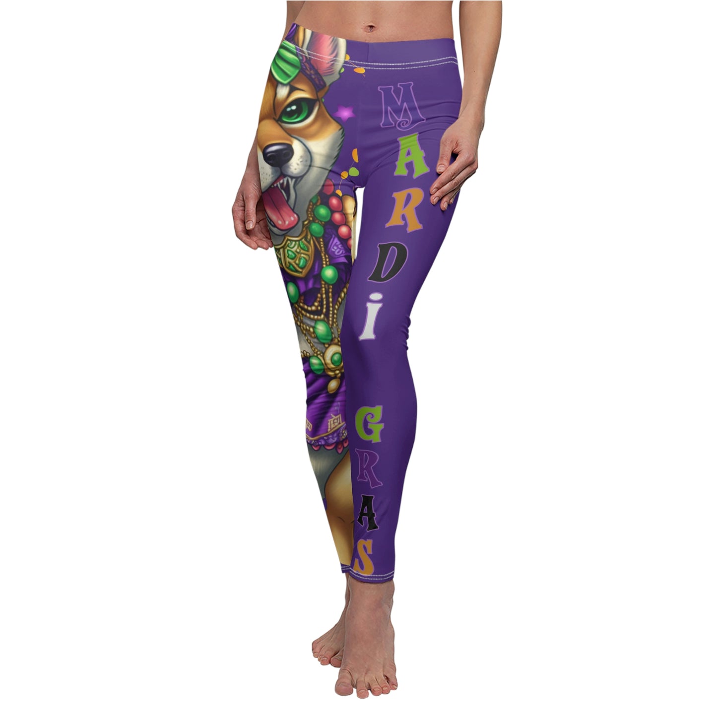 Mardi Gras Shiba Inu Leggings - Unique Design, Vibrant Colors, Soft Touch, Elastic Skinny Fit - Perfect for Casual Occasions