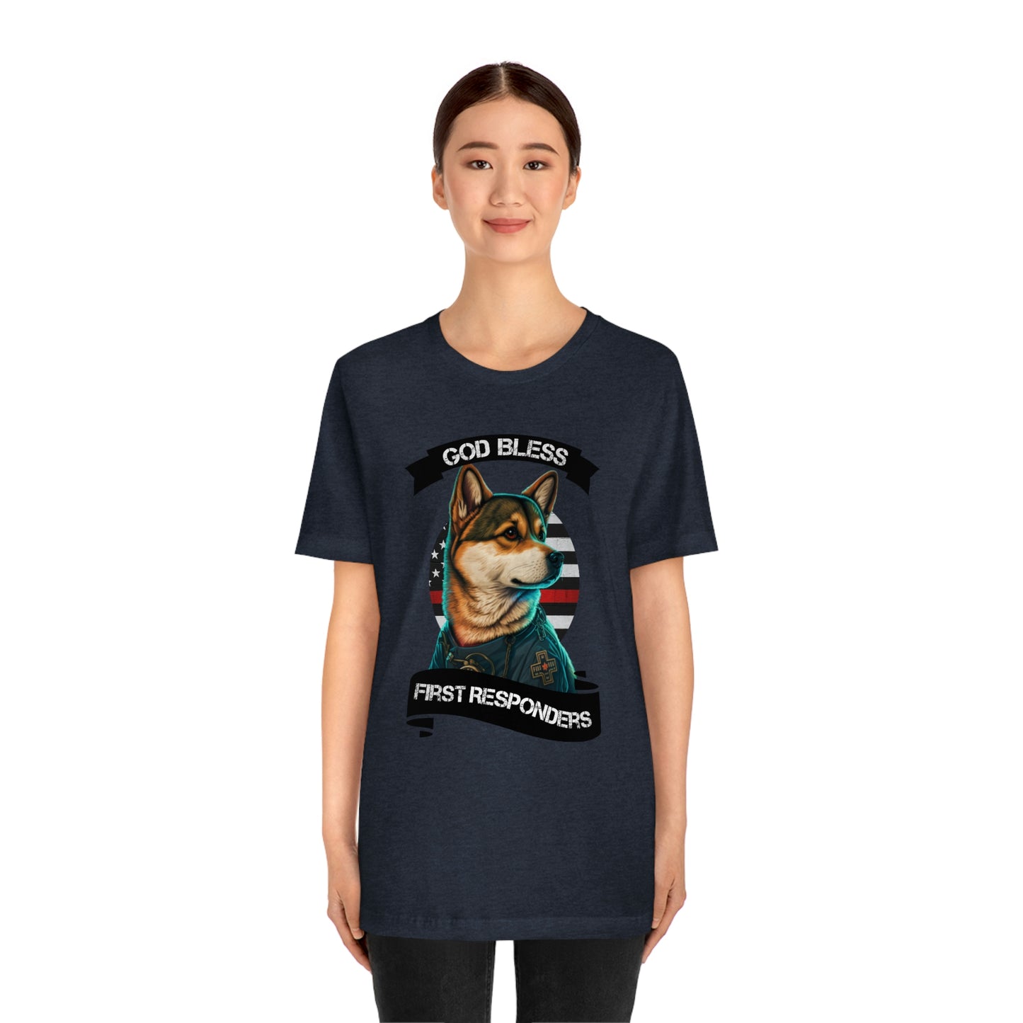 EMT Shiba Inu T-Shirt | Support First Responders | God Bless Banner | Shiba Inu Tee with High-Quality Print