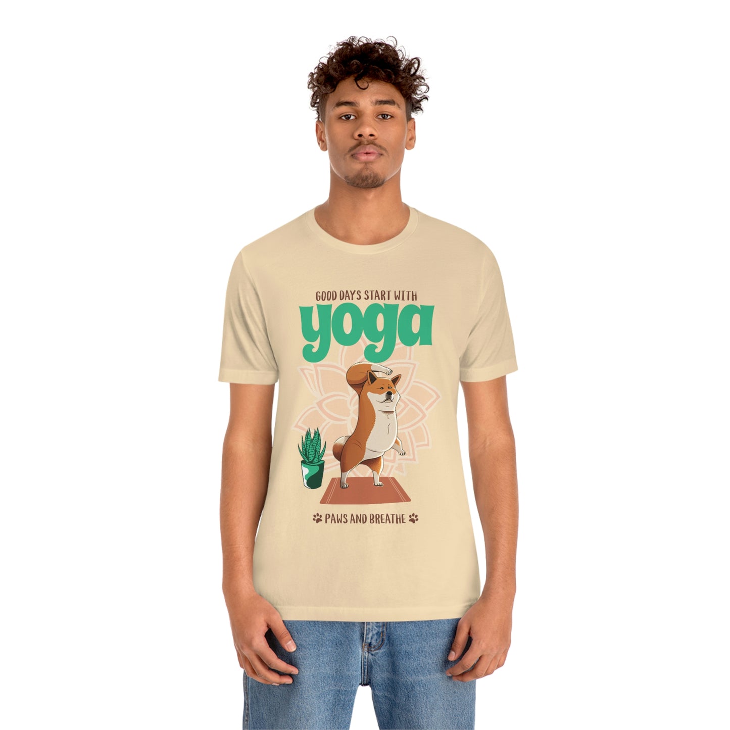 Good Days Start with Yoga, Paws, and Breath Shiba Inu T-Shirt - Soft 100% Retail Fit - Great for Dog Lovers and Yogis