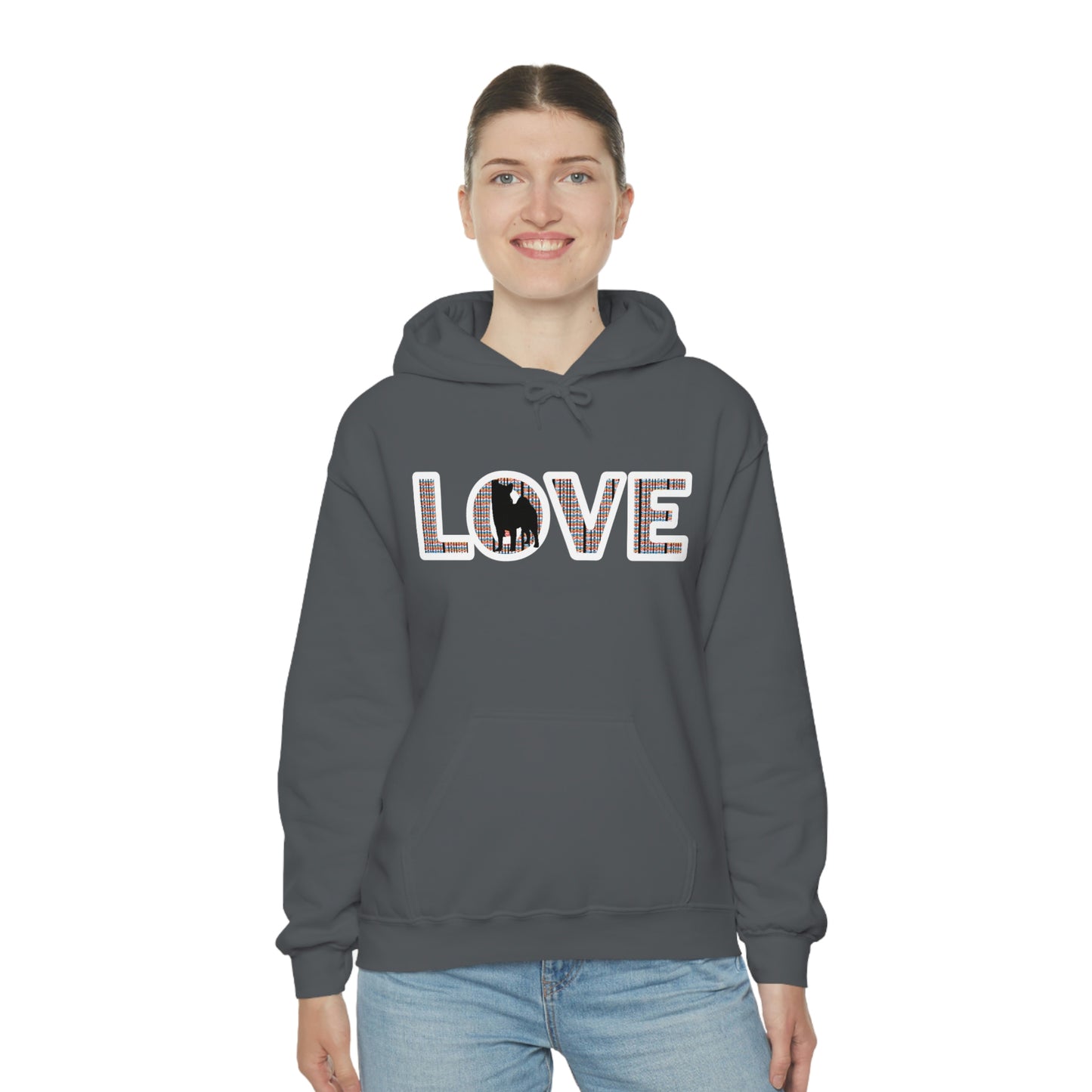 LOVE and Shiba Inu Hoodie Sweatshirt - Unisex, Soft & Warm Blend with Kangaroo Pocket - Shiba Inu Gift for anyone that loves their Shiba