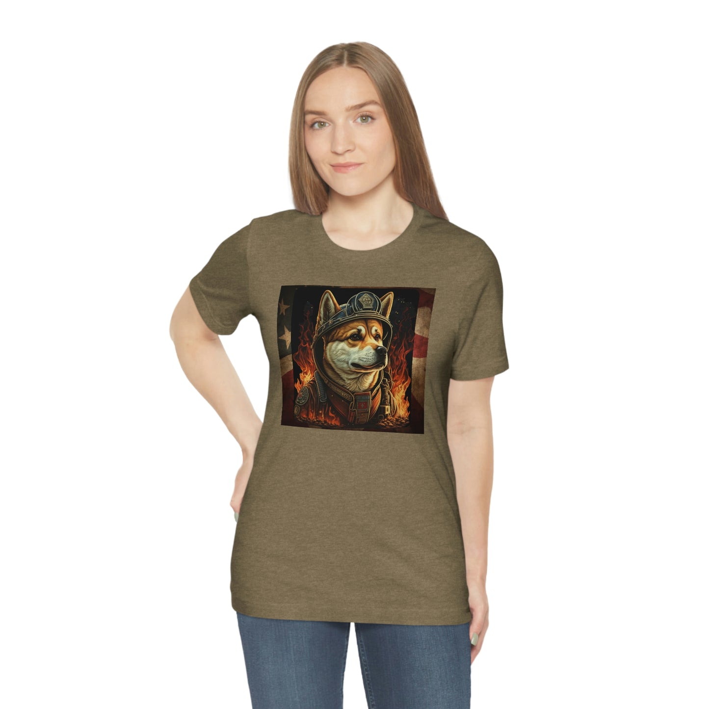 Firefighter Shiba Inu T-Shirt | Support First Responders | American Flag | Shiba Inu Tee | High-Quality Print | Gift for Him | Gift for Her