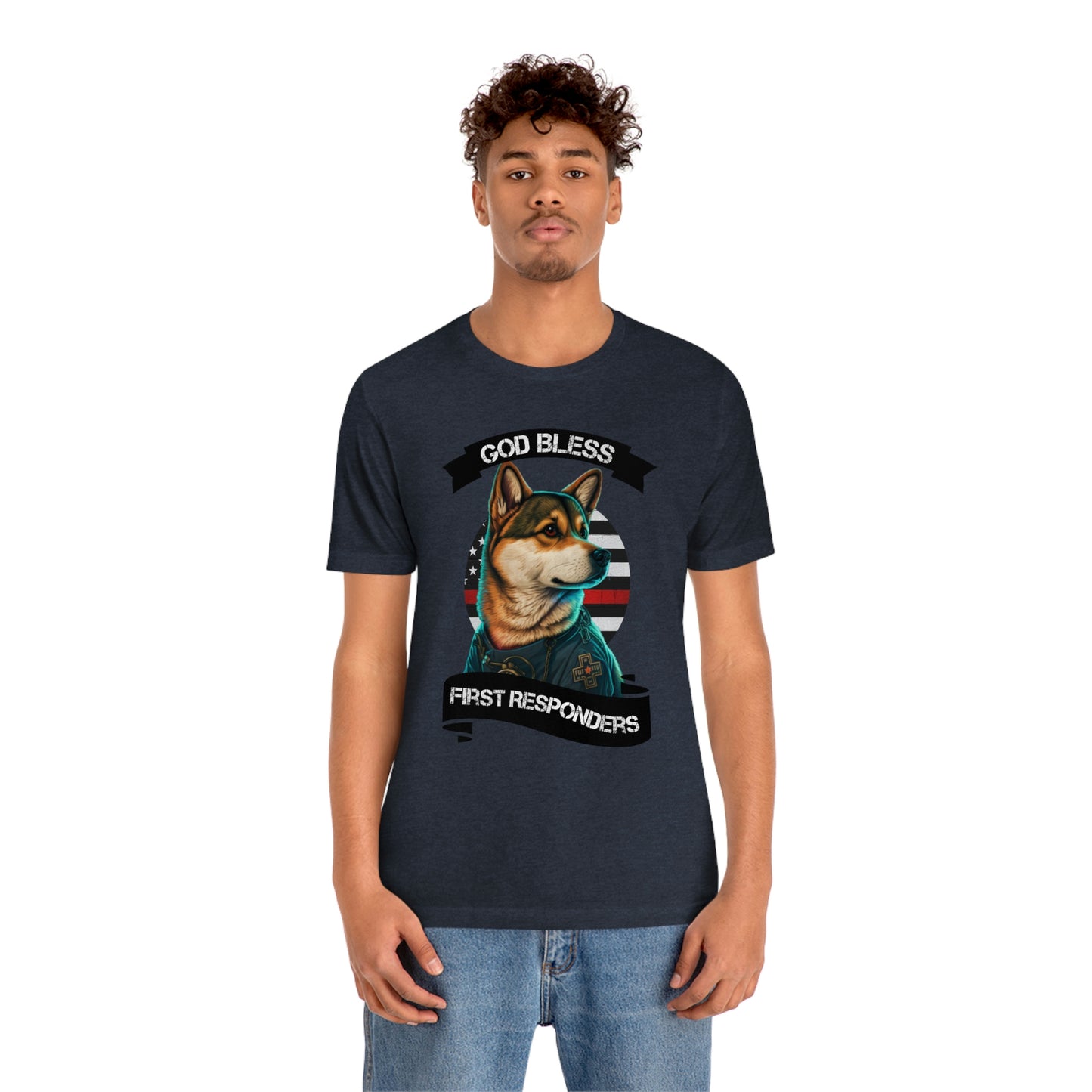 EMT Shiba Inu T-Shirt | Support First Responders | God Bless Banner | Shiba Inu Tee with High-Quality Print