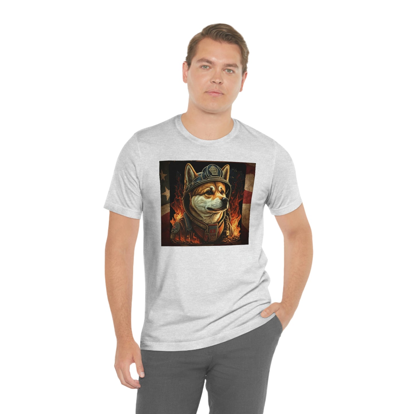 Firefighter Shiba Inu T-Shirt | Support First Responders | American Flag | Shiba Inu Tee | High-Quality Print | Gift for Him | Gift for Her