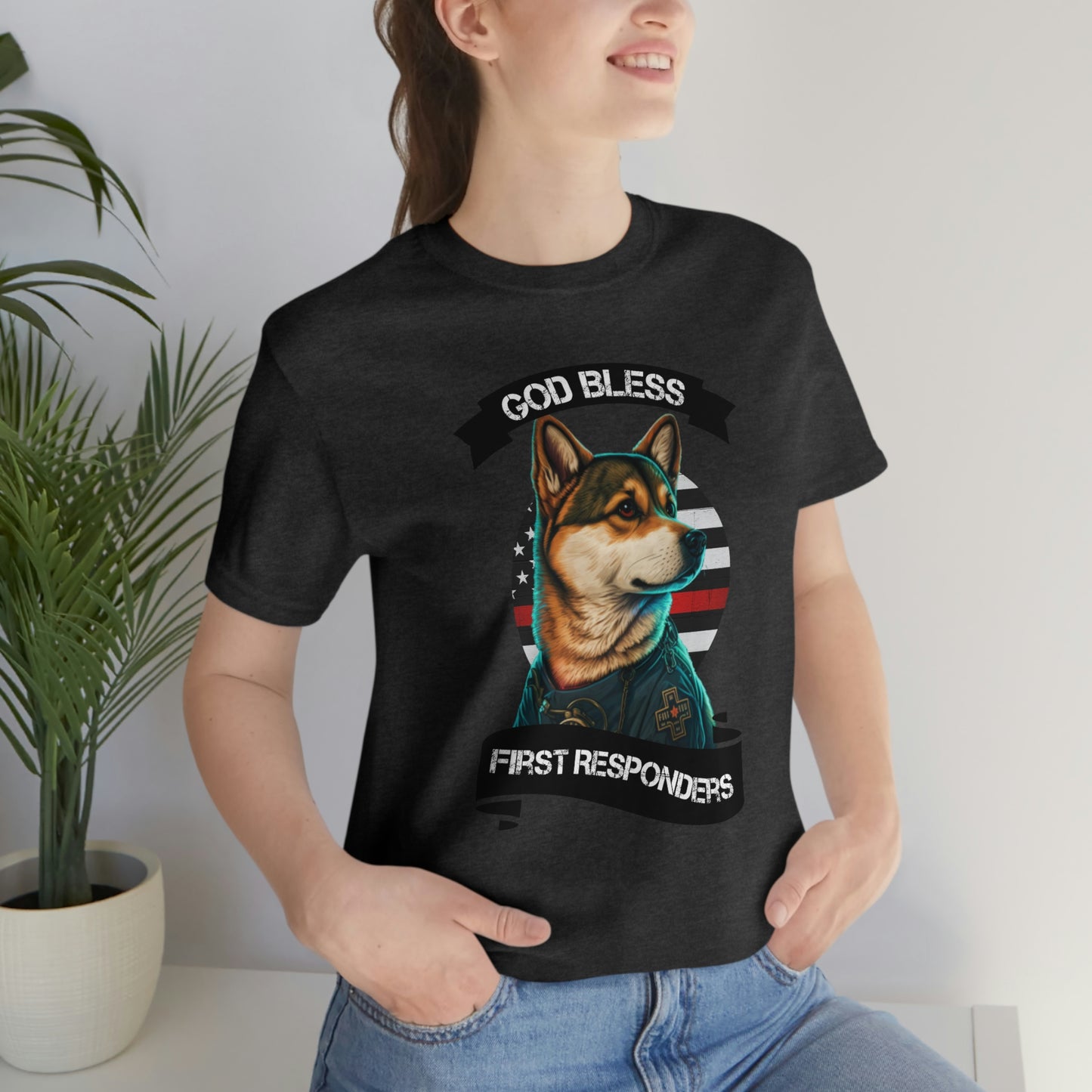 EMT Shiba Inu T-Shirt | Support First Responders | God Bless Banner | Shiba Inu Tee with High-Quality Print