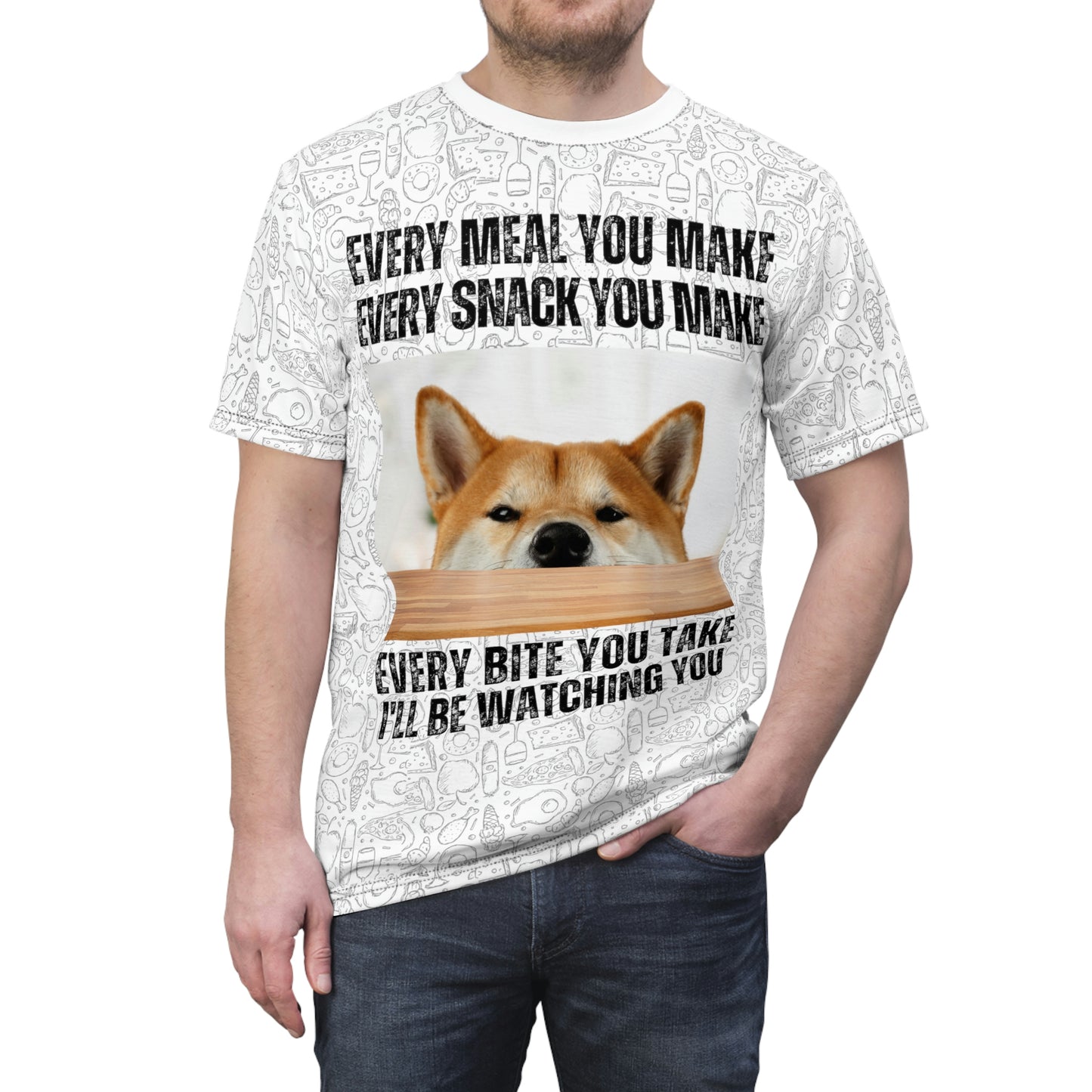 Shiba Inu | Watching You Eat | Unisex AOP Cut & Sew Tee