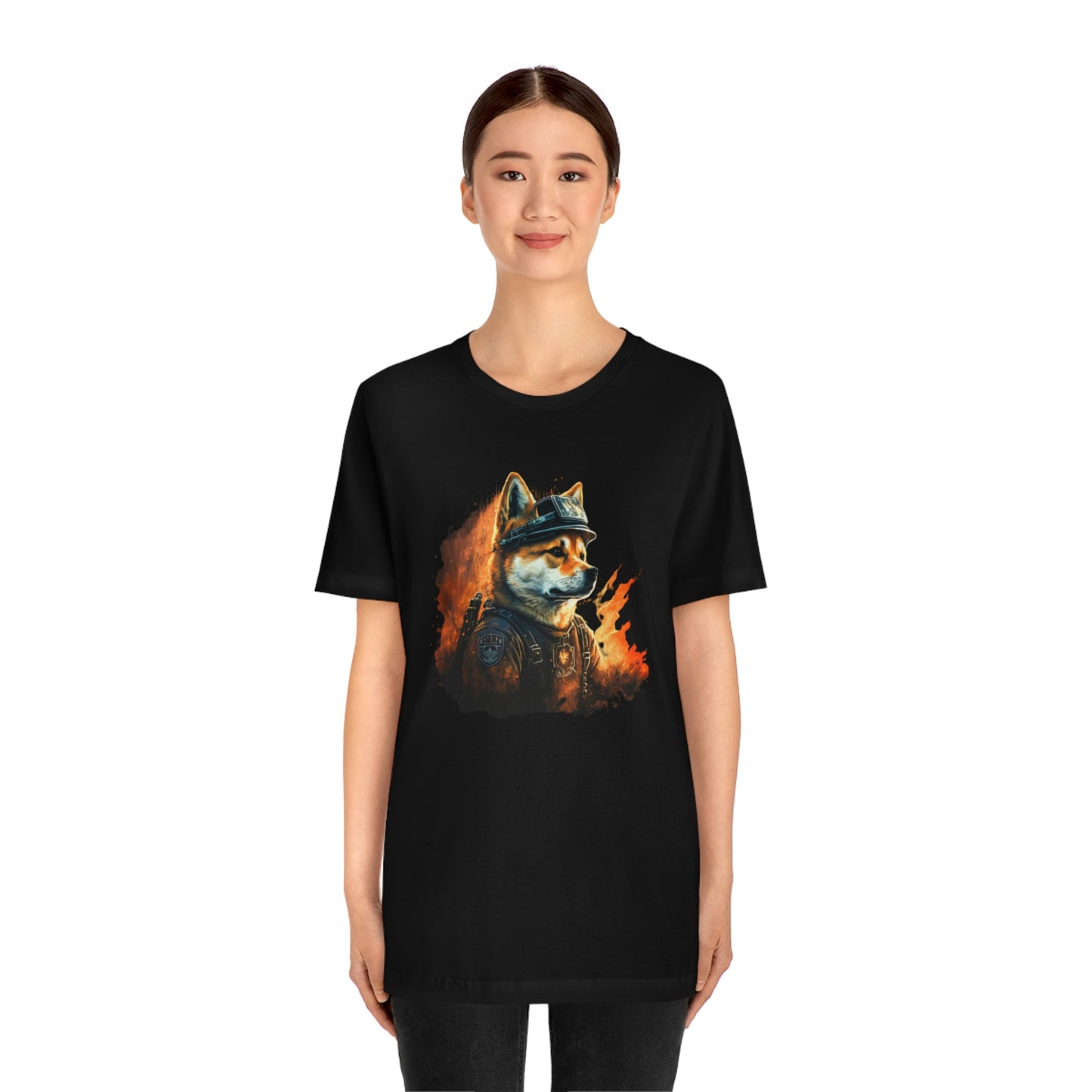 Brave Shiba Inu Firefighter T-Shirt - Flames Design | Shiba Inu Tee with High-Quality Print