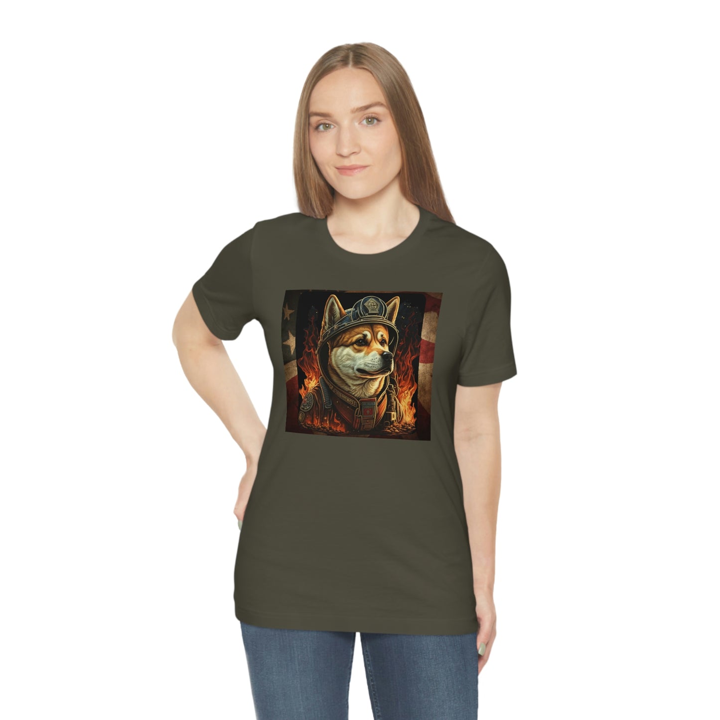 Firefighter Shiba Inu T-Shirt | Support First Responders | American Flag | Shiba Inu Tee | High-Quality Print | Gift for Him | Gift for Her