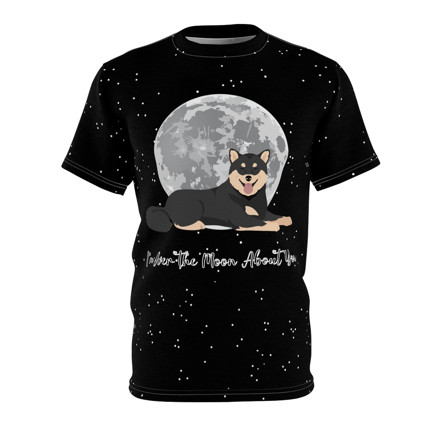 Over the Moon | Shiba Inu | Unisex AOP Cut & Sew Tee