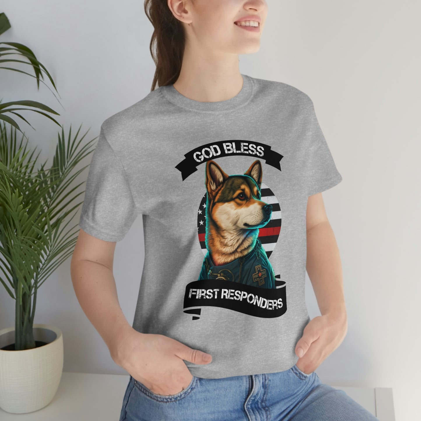 EMT Shiba Inu T-Shirt | Support First Responders | God Bless Banner | Shiba Inu Tee with High-Quality Print