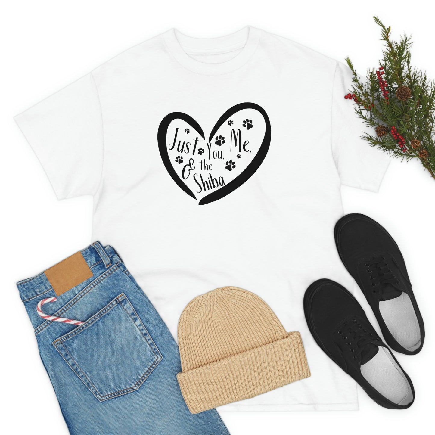 Just You, Me and the Shiba T-Shirt - Black Ink - Gift for Valentine's Day or for any Shiba Inu Parent - Show Love for Your Partner and Pup