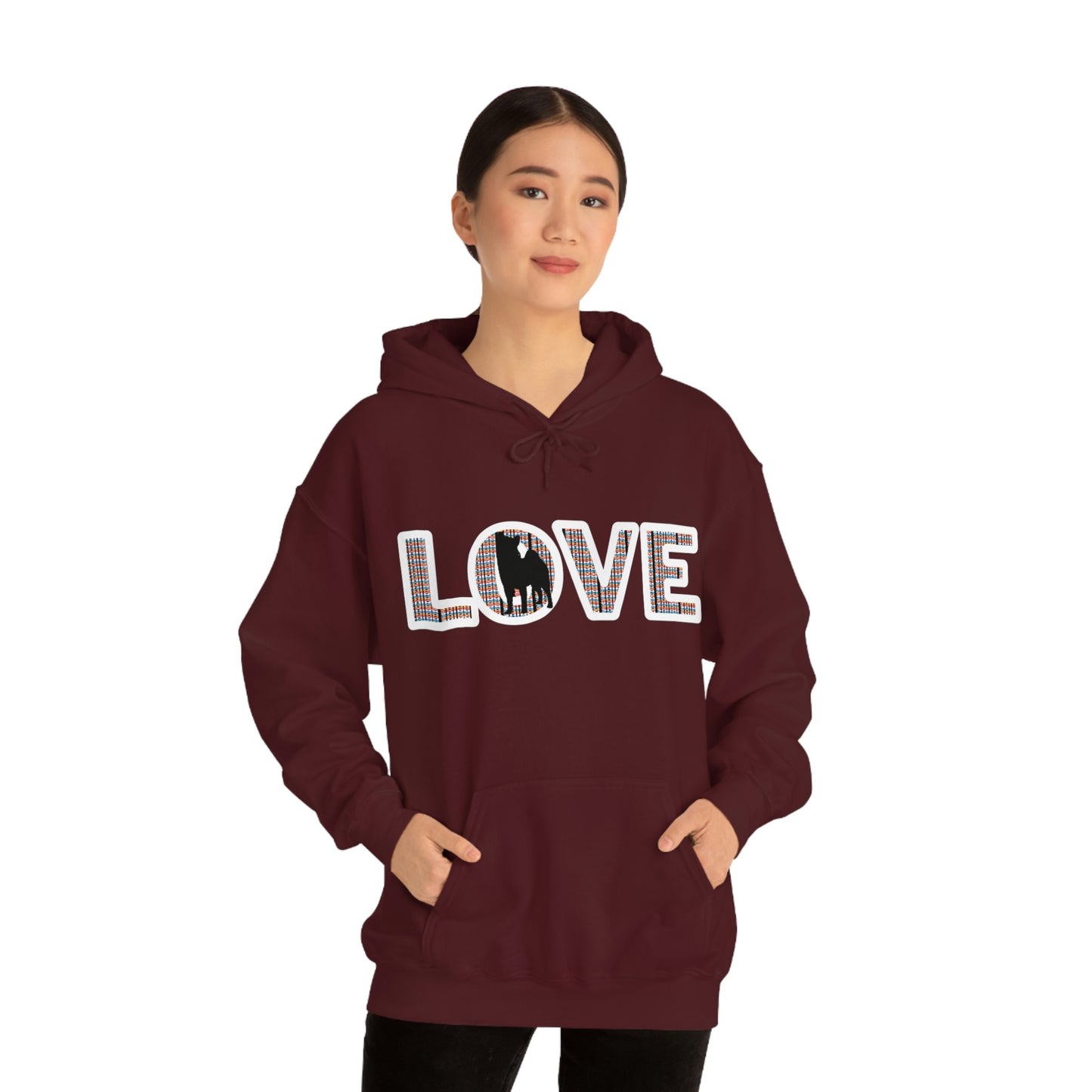 LOVE and Shiba Inu Hoodie Sweatshirt - Unisex, Soft & Warm Blend with Kangaroo Pocket - Shiba Inu Gift for anyone that loves their Shiba