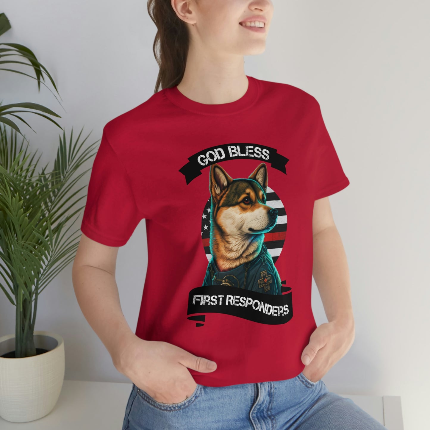 EMT Shiba Inu T-Shirt | Support First Responders | God Bless Banner | Shiba Inu Tee with High-Quality Print