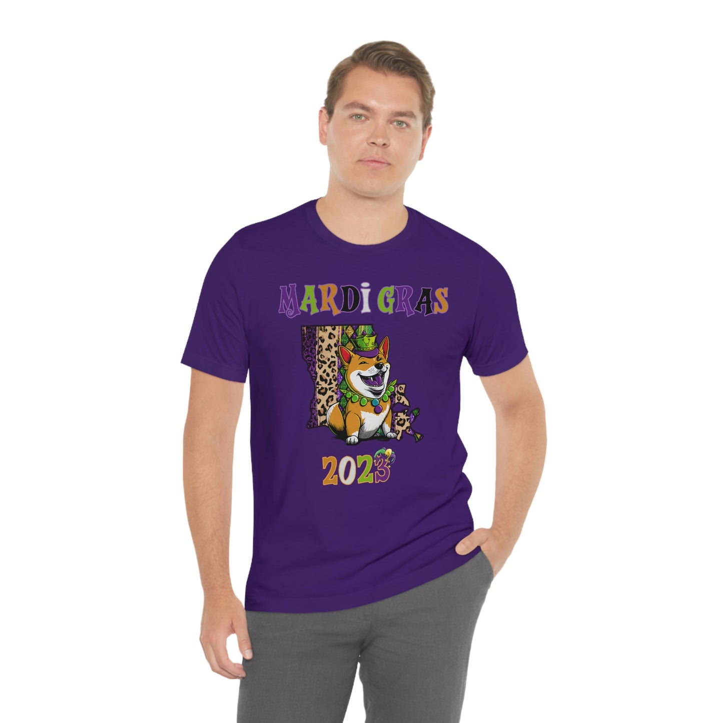 Mardi Gras 2023 Shiba Inu T-Shirt - Celebrate with your pup - Louisiana Theme - Soft Cotton - Dog Lover Gift