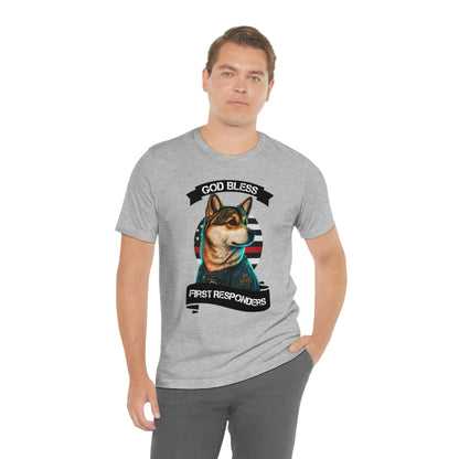 EMT Shiba Inu T-Shirt | Support First Responders | God Bless Banner | Shiba Inu Tee with High-Quality Print