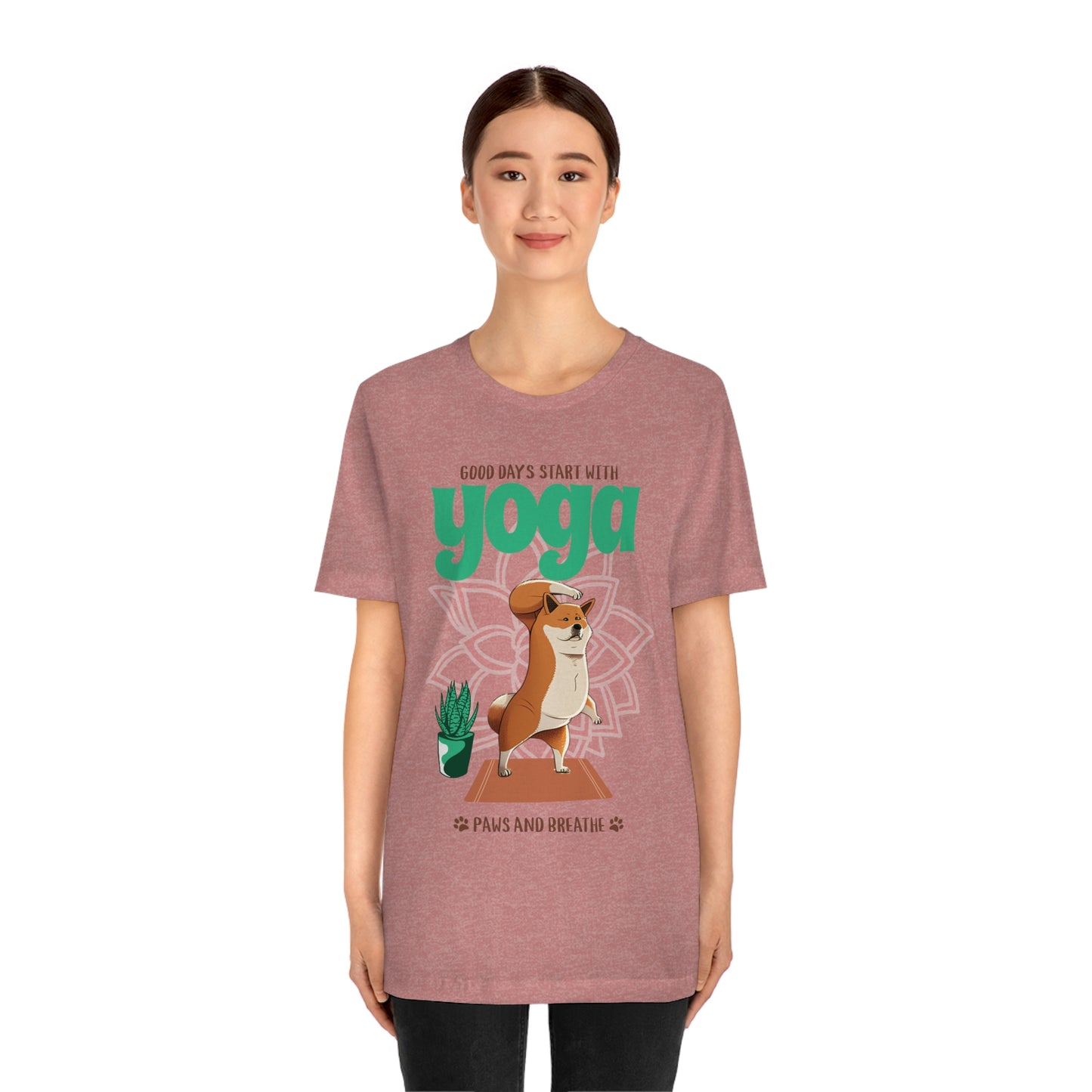 Good Days Start with Yoga, Paws, and Breath Shiba Inu T-Shirt - Soft 100% Retail Fit - Great for Dog Lovers and Yogis