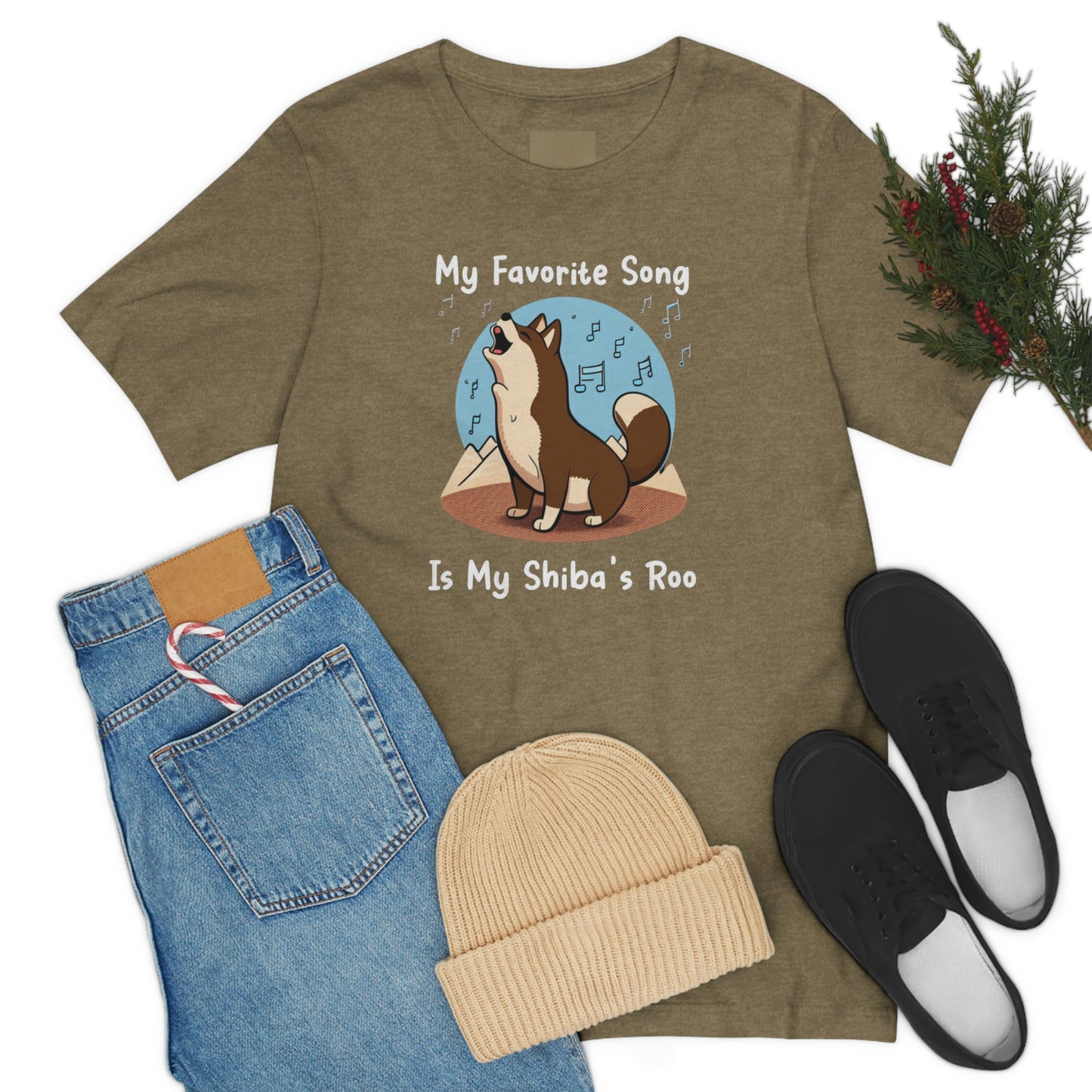 My Favorite Song - White Ink | Dk Brown Shiba Inu | Unisex Jersey Short Sleeve Tee