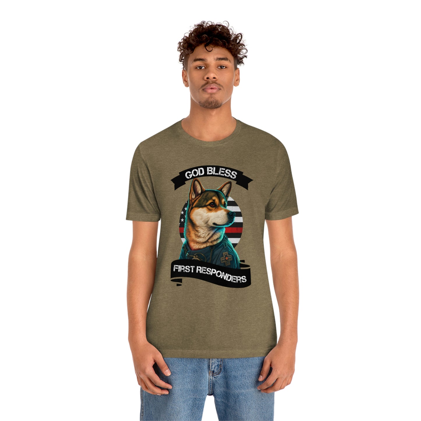 EMT Shiba Inu T-Shirt | Support First Responders | God Bless Banner | Shiba Inu Tee with High-Quality Print