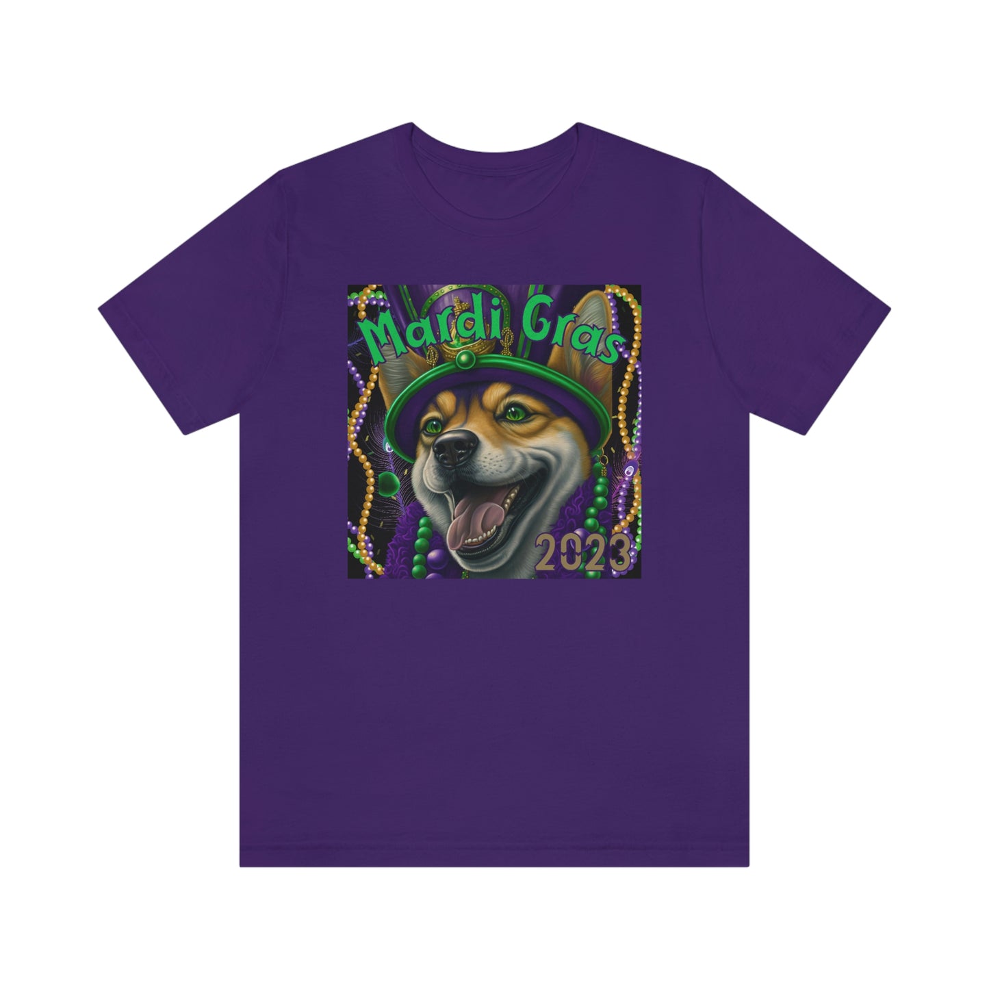 Mardi Gras 2023 Shiba Inu Dog Unisex T-Shirt - Soft Cotton, Quality Print, Perfect for Mardi Gras Celebration