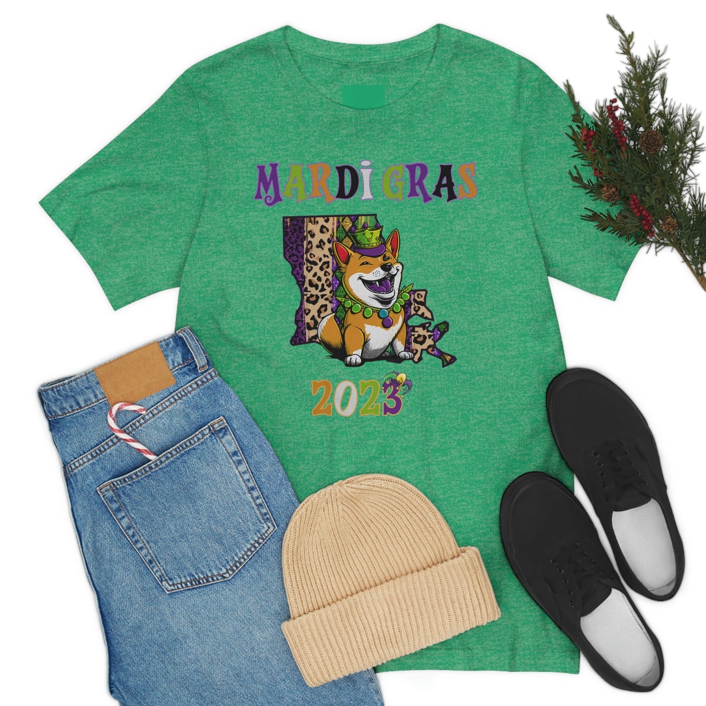 Mardi Gras 2023 Shiba Inu T-Shirt - Celebrate with your pup - Louisiana Theme - Soft Cotton - Dog Lover Gift