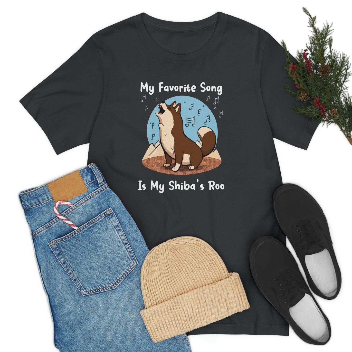 My Favorite Song - White Ink | Dk Brown Shiba Inu | Unisex Jersey Short Sleeve Tee