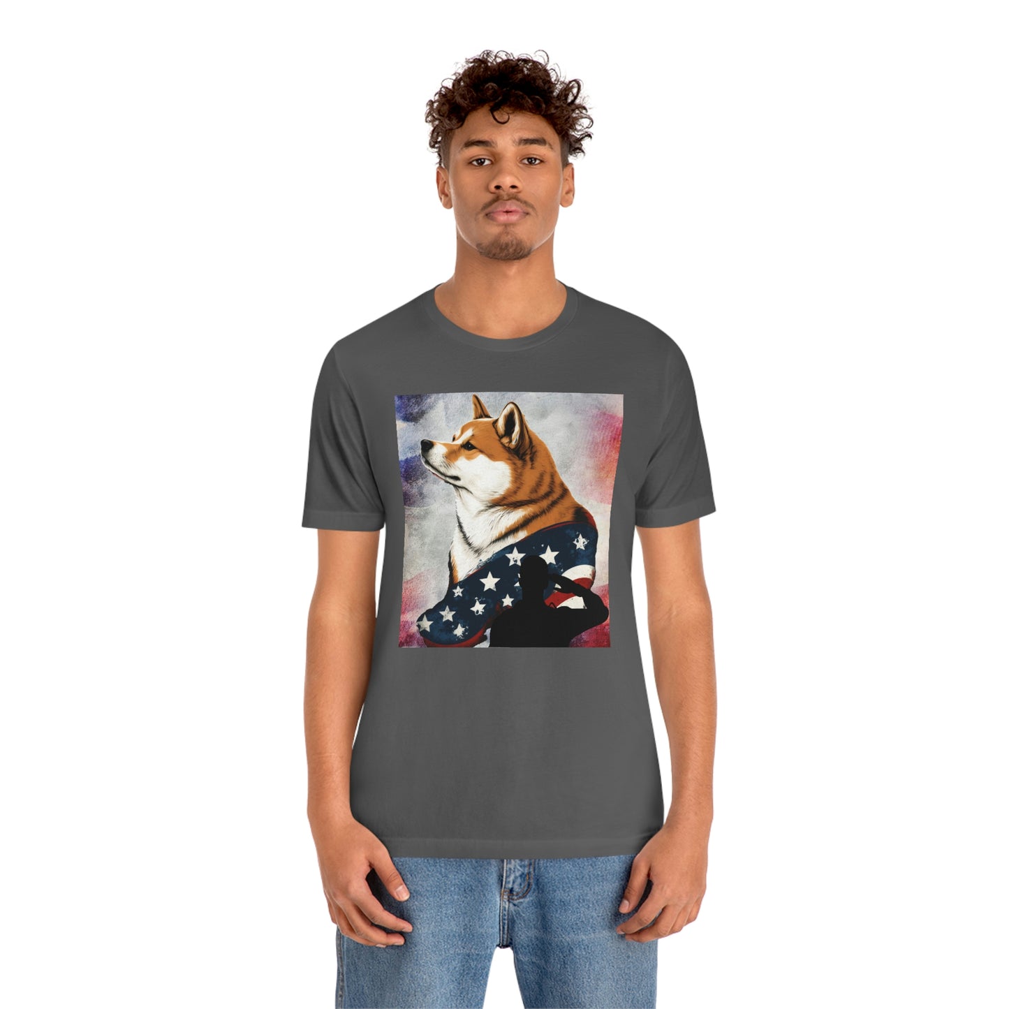 Patriotic Shiba Inu T-Shirt Support Our Troops | American Flag and Soldier Silhouette | Shiba Inu Tee with High-Quality Print