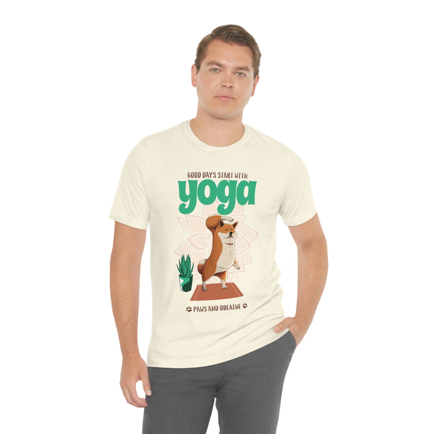 Good Days Start with Yoga, Paws, and Breath Shiba Inu T-Shirt - Soft 100% Retail Fit - Great for Dog Lovers and Yogis