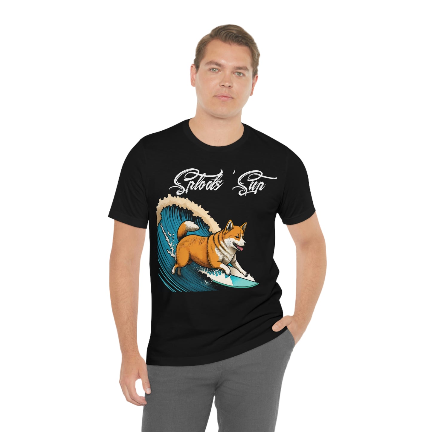 Sploots 'Sup Surfin' Shiba Inu | White Ink | Short Sleeve Tee