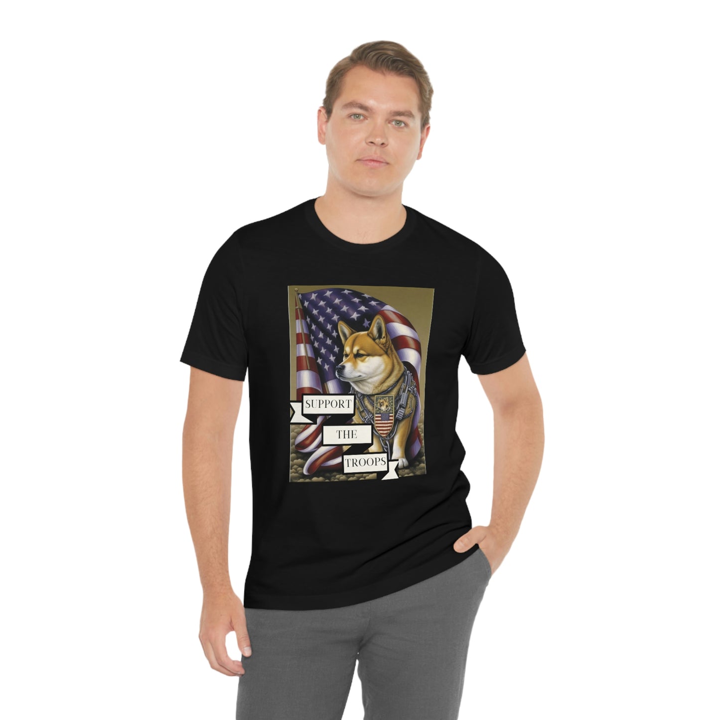 Patriotic Shiba Inu Soldier T-Shirt | American Flag and Support the Troops | Shiba Inu Tee with High-Quality Print