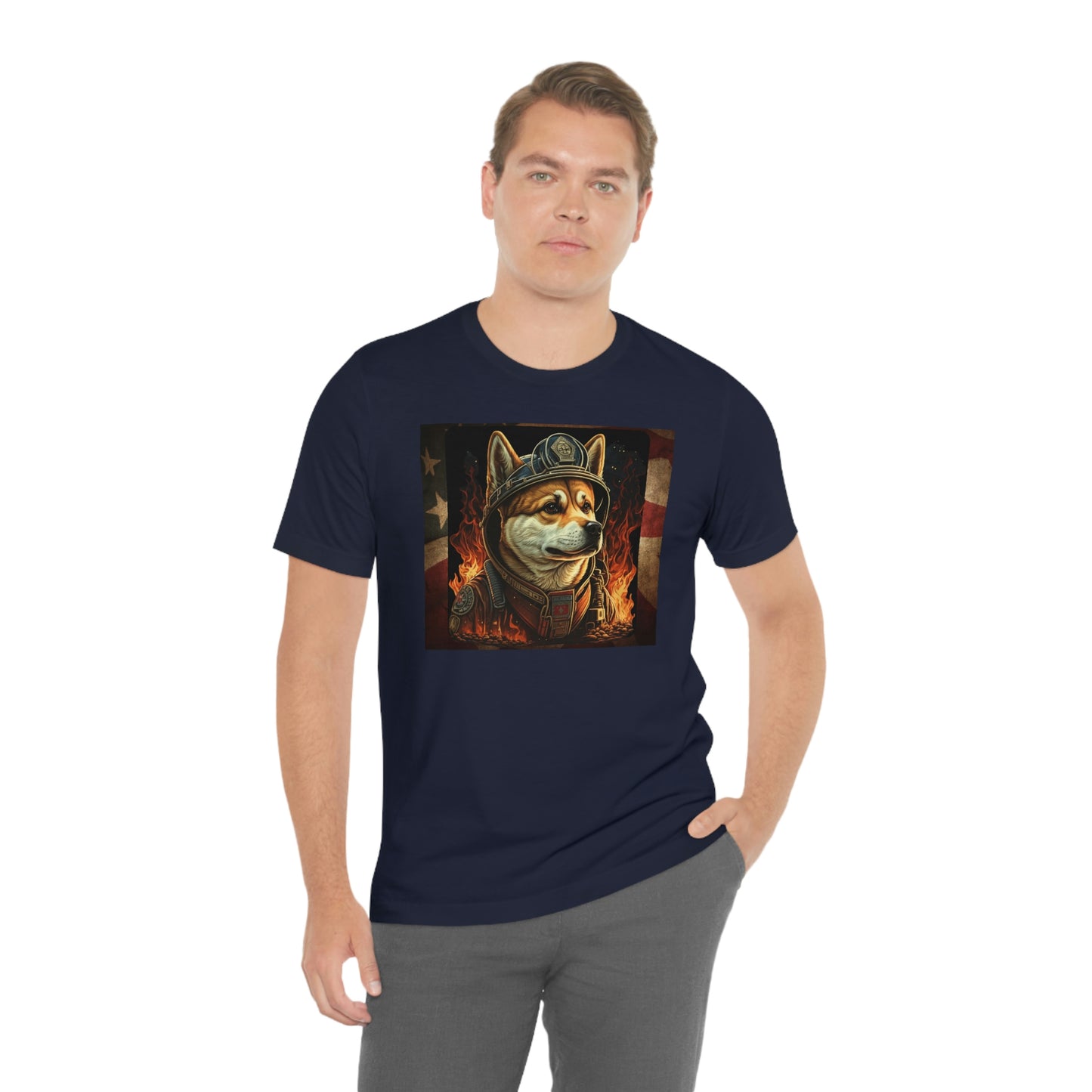 Firefighter Shiba Inu T-Shirt | Support First Responders | American Flag | Shiba Inu Tee | High-Quality Print | Gift for Him | Gift for Her