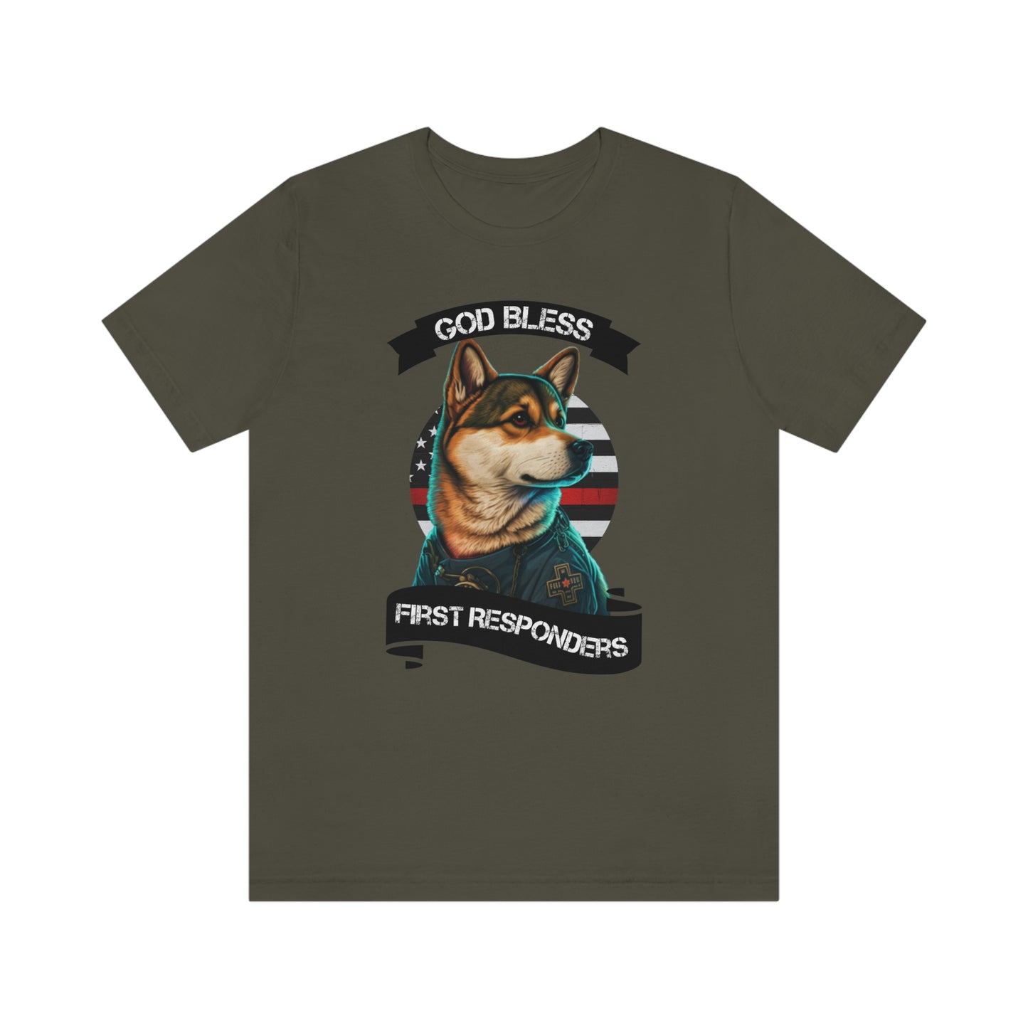 EMT Shiba Inu T-Shirt | Support First Responders | God Bless Banner | Shiba Inu Tee with High-Quality Print