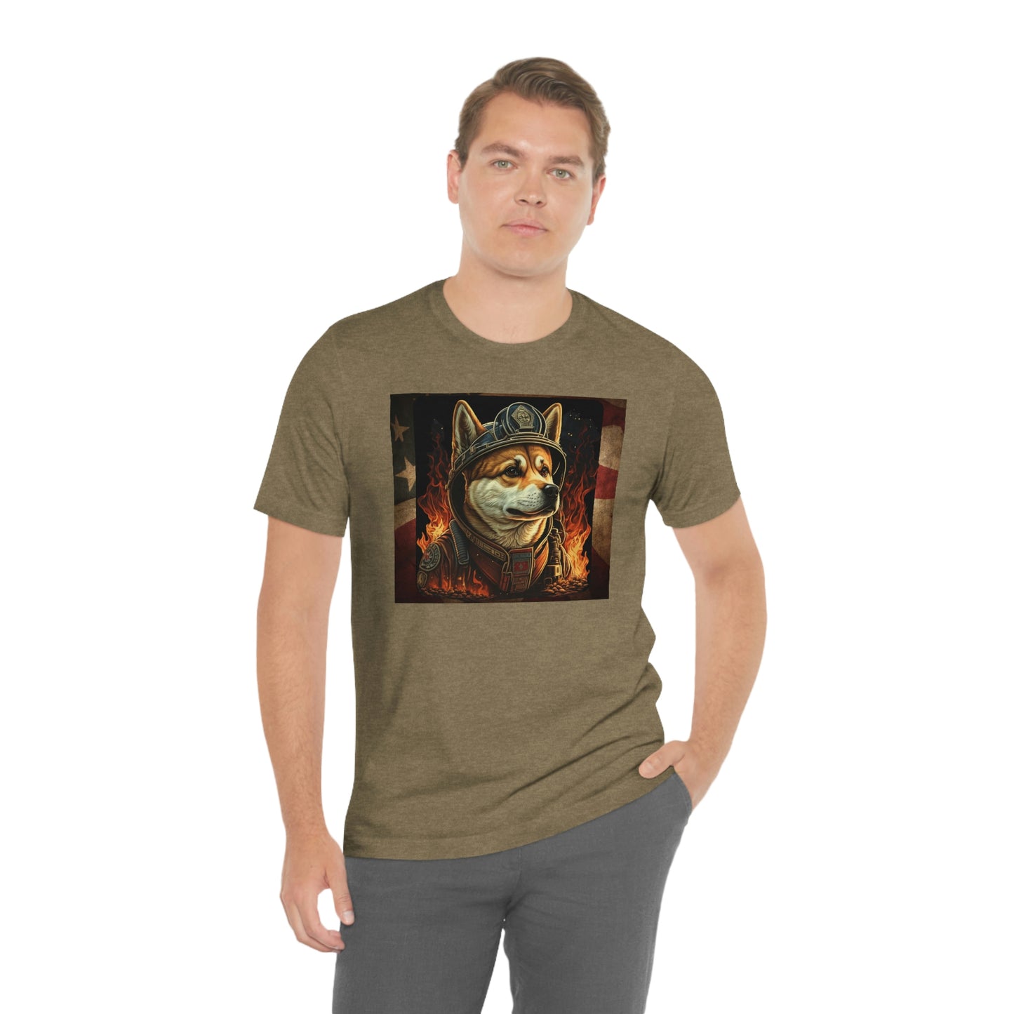 Firefighter Shiba Inu T-Shirt | Support First Responders | American Flag | Shiba Inu Tee | High-Quality Print | Gift for Him | Gift for Her