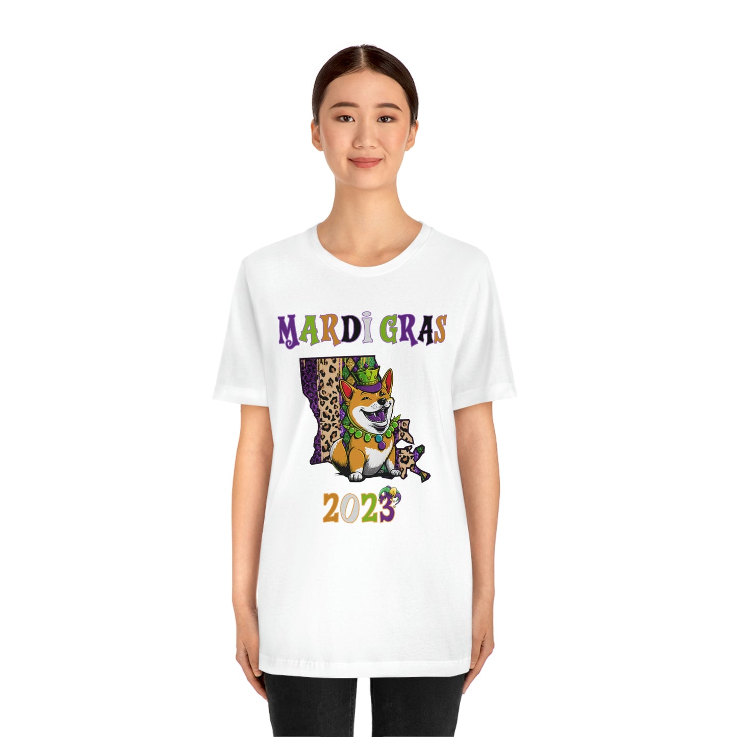 Mardi Gras 2023 Shiba Inu T-Shirt - Celebrate with your pup - Louisiana Theme - Soft Cotton - Dog Lover Gift