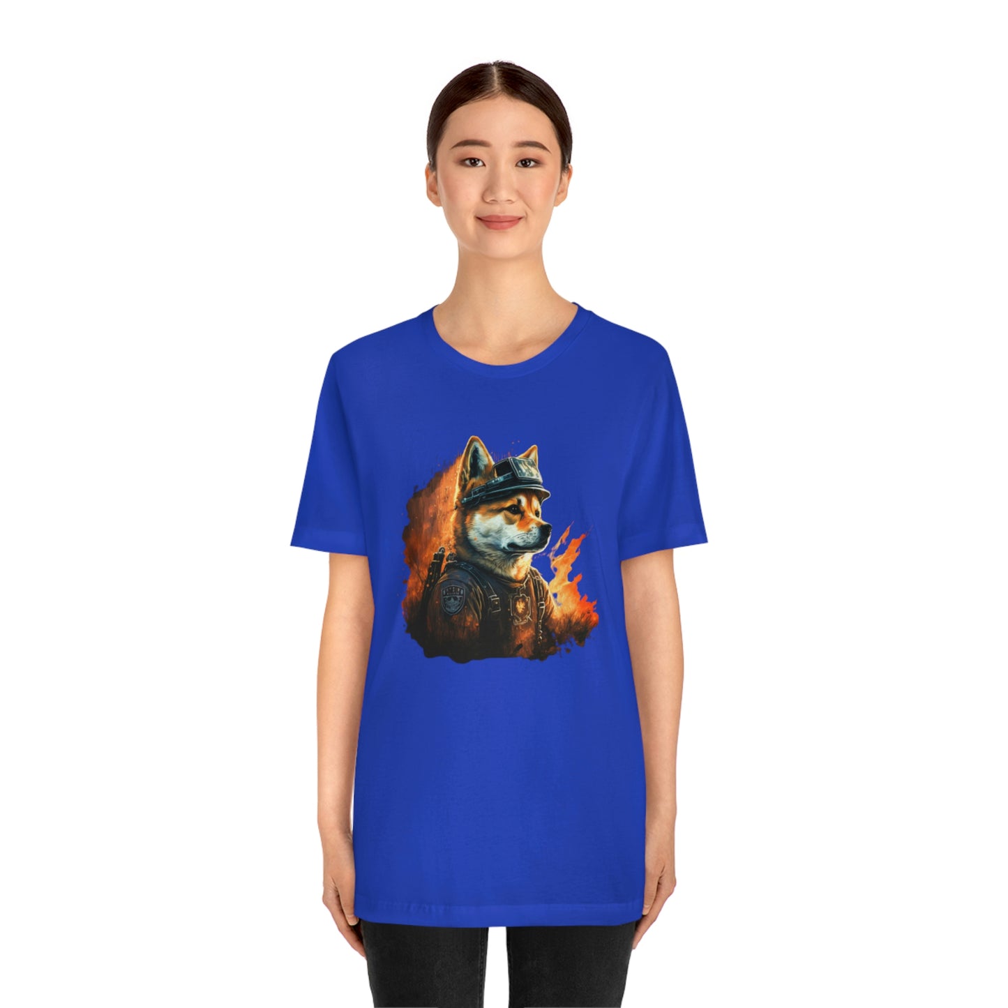 Brave Shiba Inu Firefighter T-Shirt - Flames Design | Shiba Inu Tee with High-Quality Print