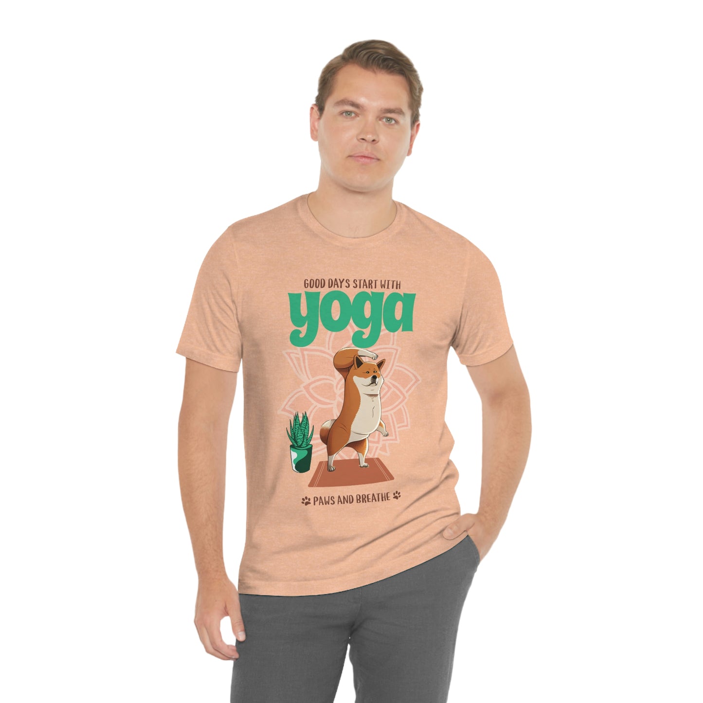 Good Days Start with Yoga, Paws, and Breath Shiba Inu T-Shirt - Soft 100% Retail Fit - Great for Dog Lovers and Yogis