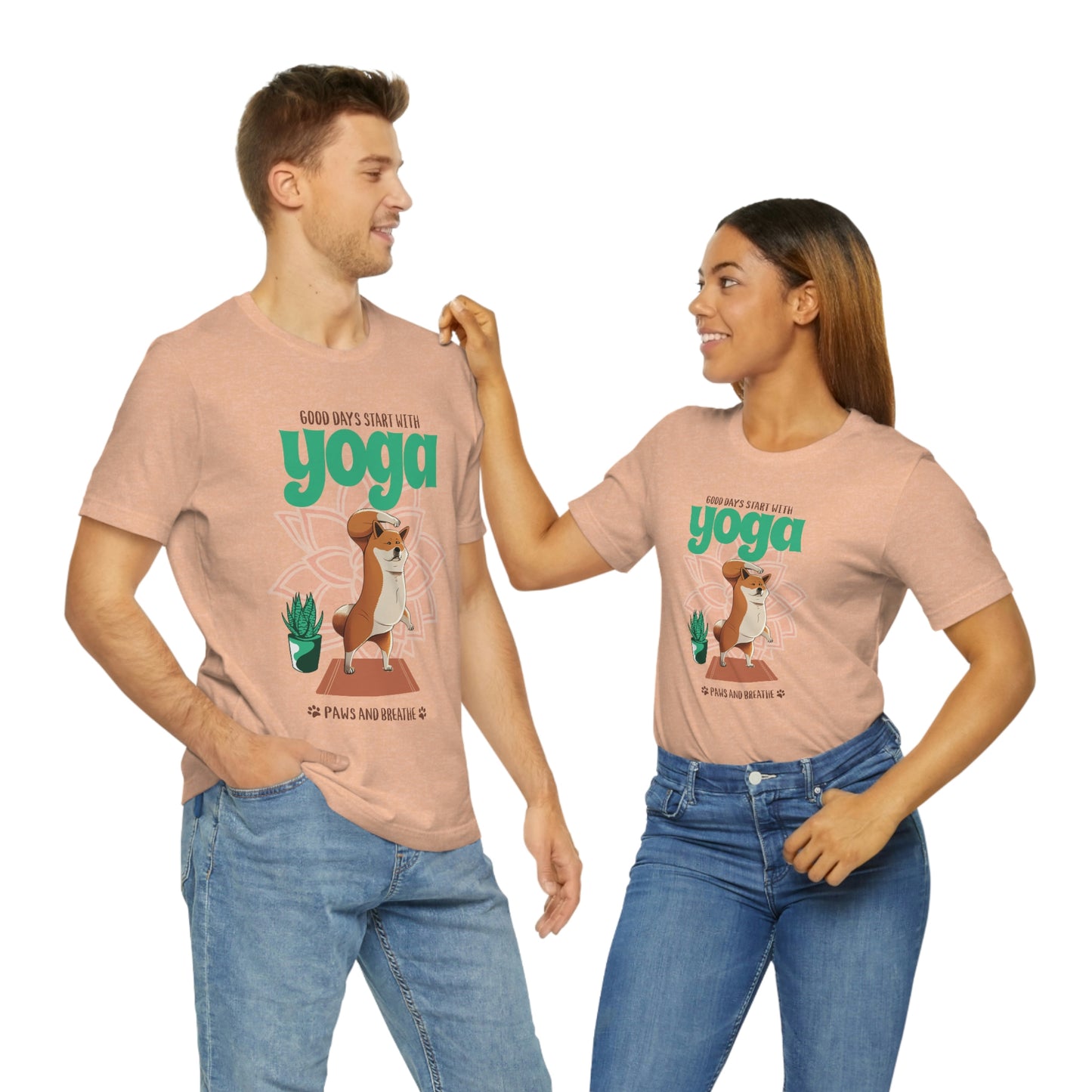 Good Days Start with Yoga, Paws, and Breath Shiba Inu T-Shirt - Soft 100% Retail Fit - Great for Dog Lovers and Yogis