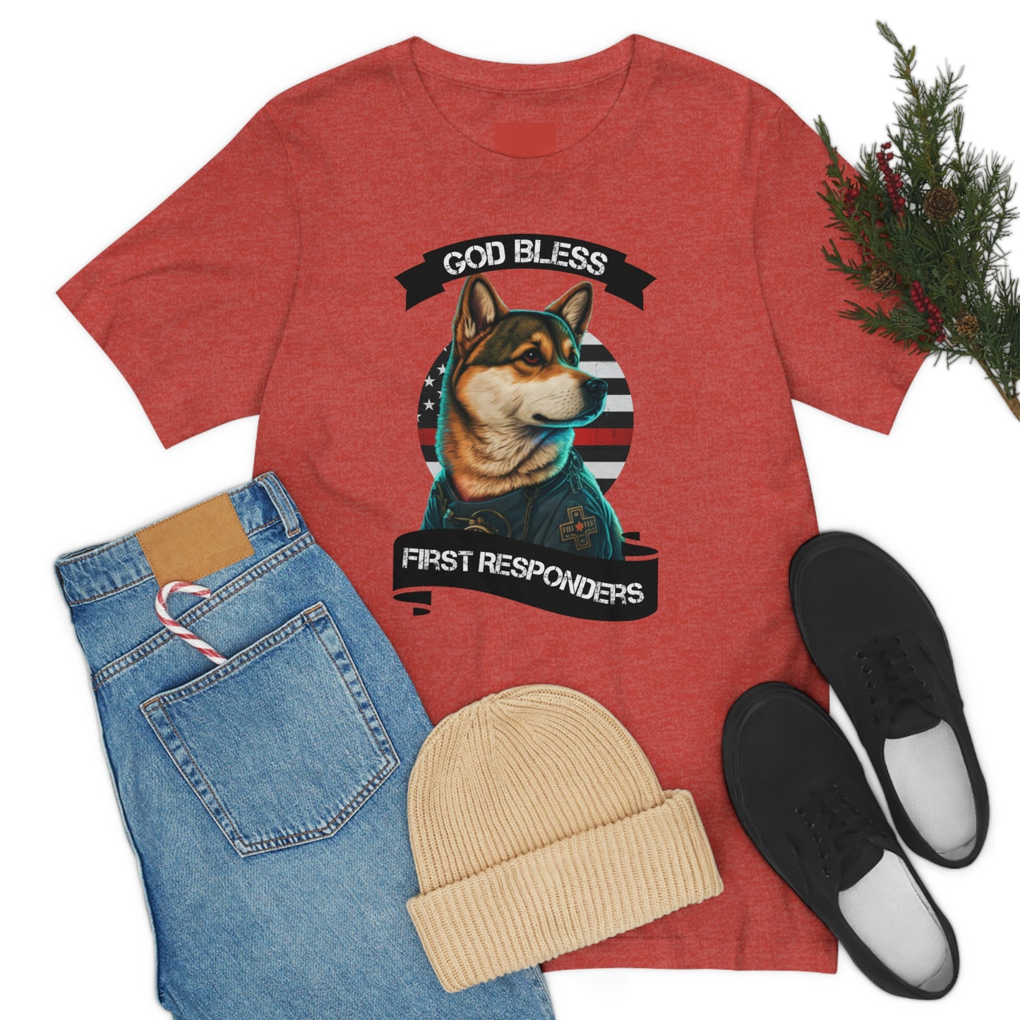 EMT Shiba Inu T-Shirt | Support First Responders | God Bless Banner | Shiba Inu Tee with High-Quality Print