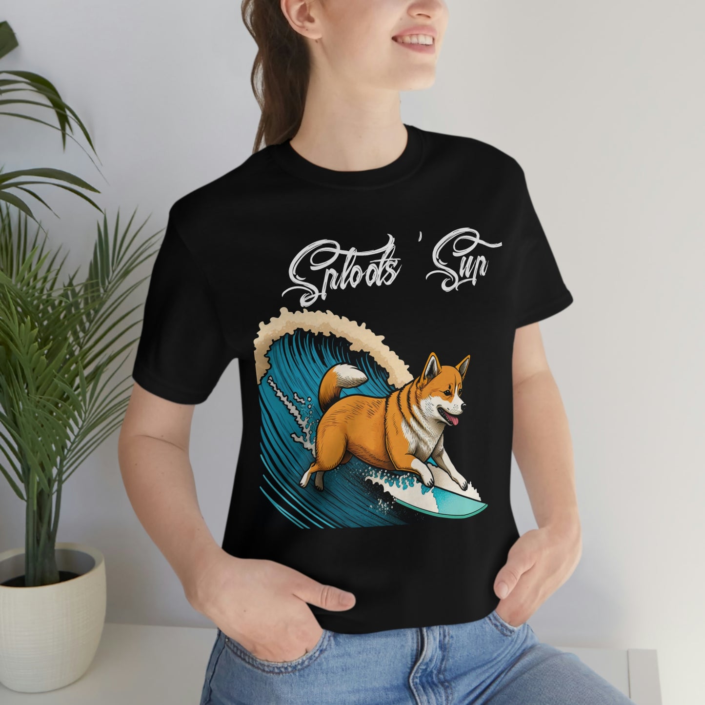 Sploots 'Sup Surfin' Shiba Inu | White Ink | Short Sleeve Tee