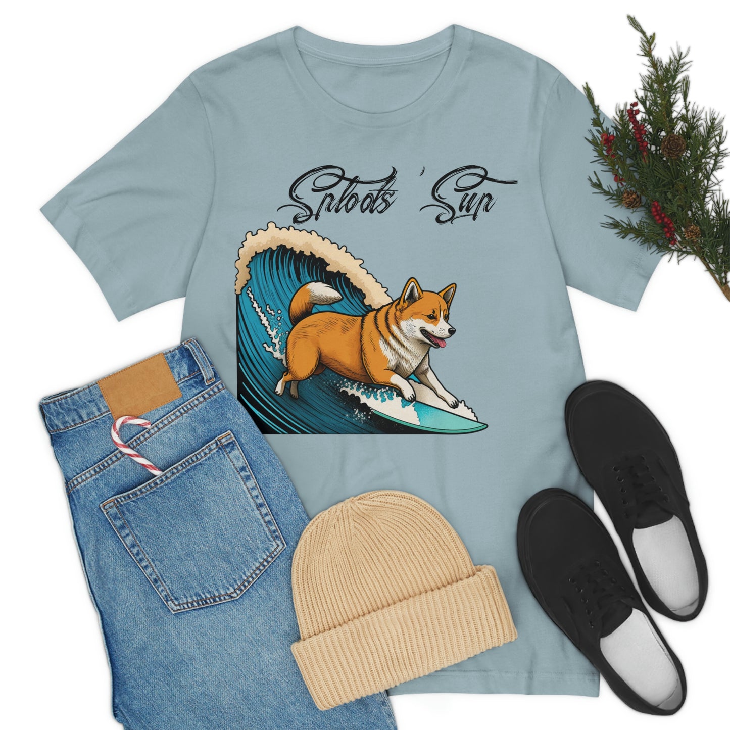 Sploots 'Sup Surfin' Shiba Inu | Black Ink | Short Sleeve Tee