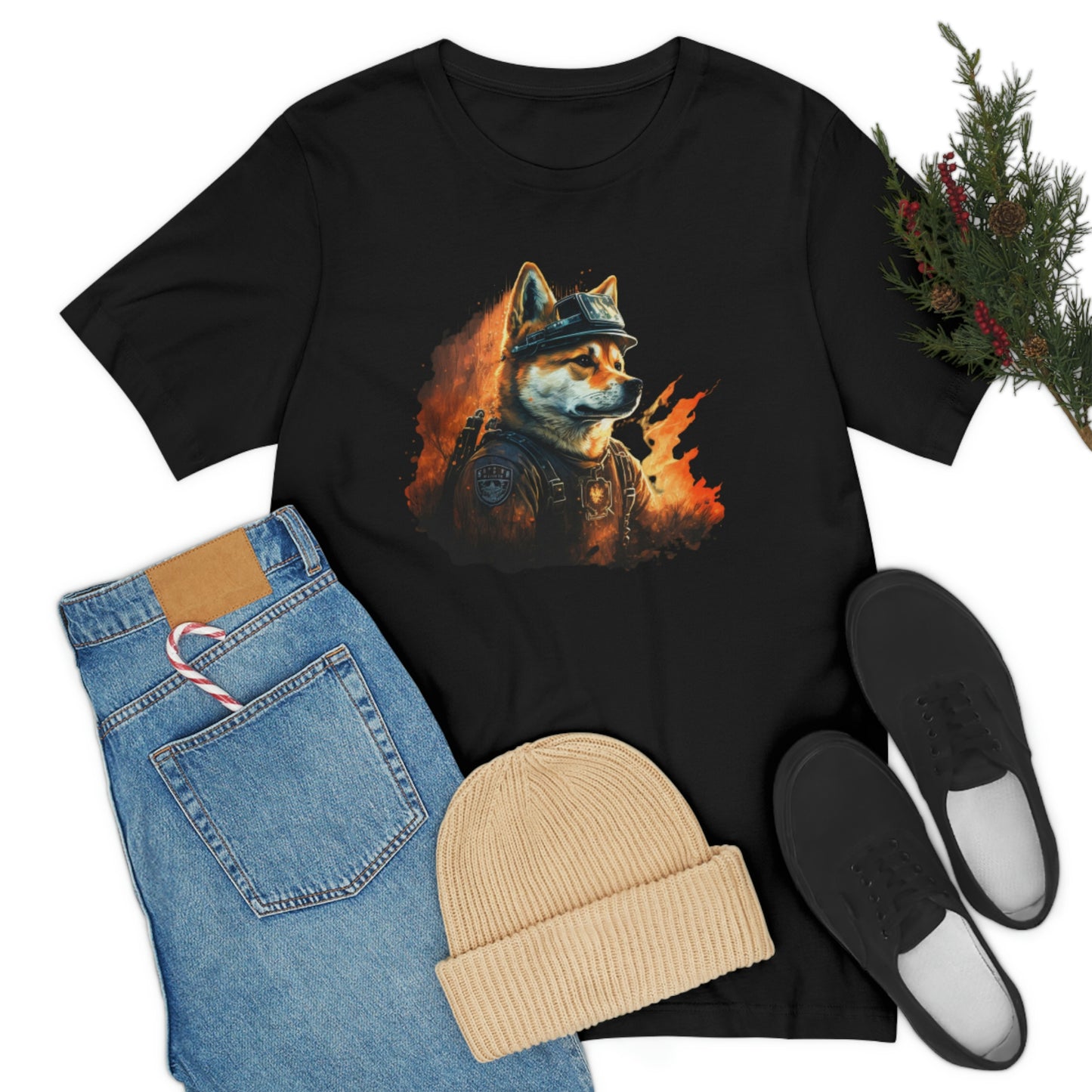 Brave Shiba Inu Firefighter T-Shirt - Flames Design | Shiba Inu Tee with High-Quality Print